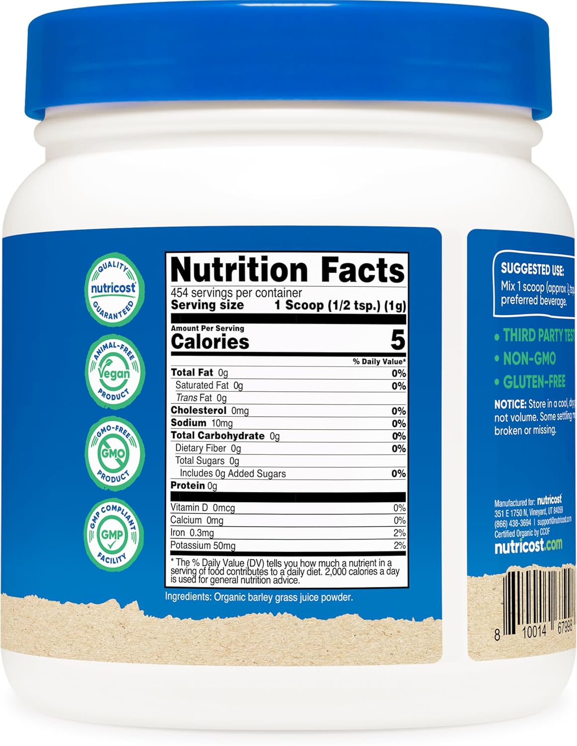 Organic Barley Grass Juice Powder - 1 LB, Unflavored by Nutricost - Espot.com.au