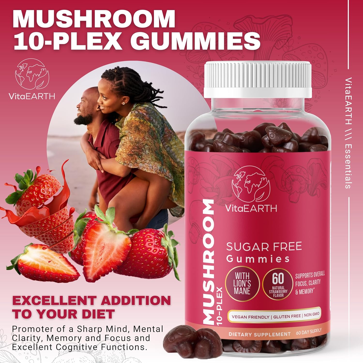 vitaearth-mushroom-gummies-60-count-lions-mane-reishi-cordyceps-shiitake-chaga---2500mg-strawberry-supplement-for-brain-energy-focus-calm-memory-2