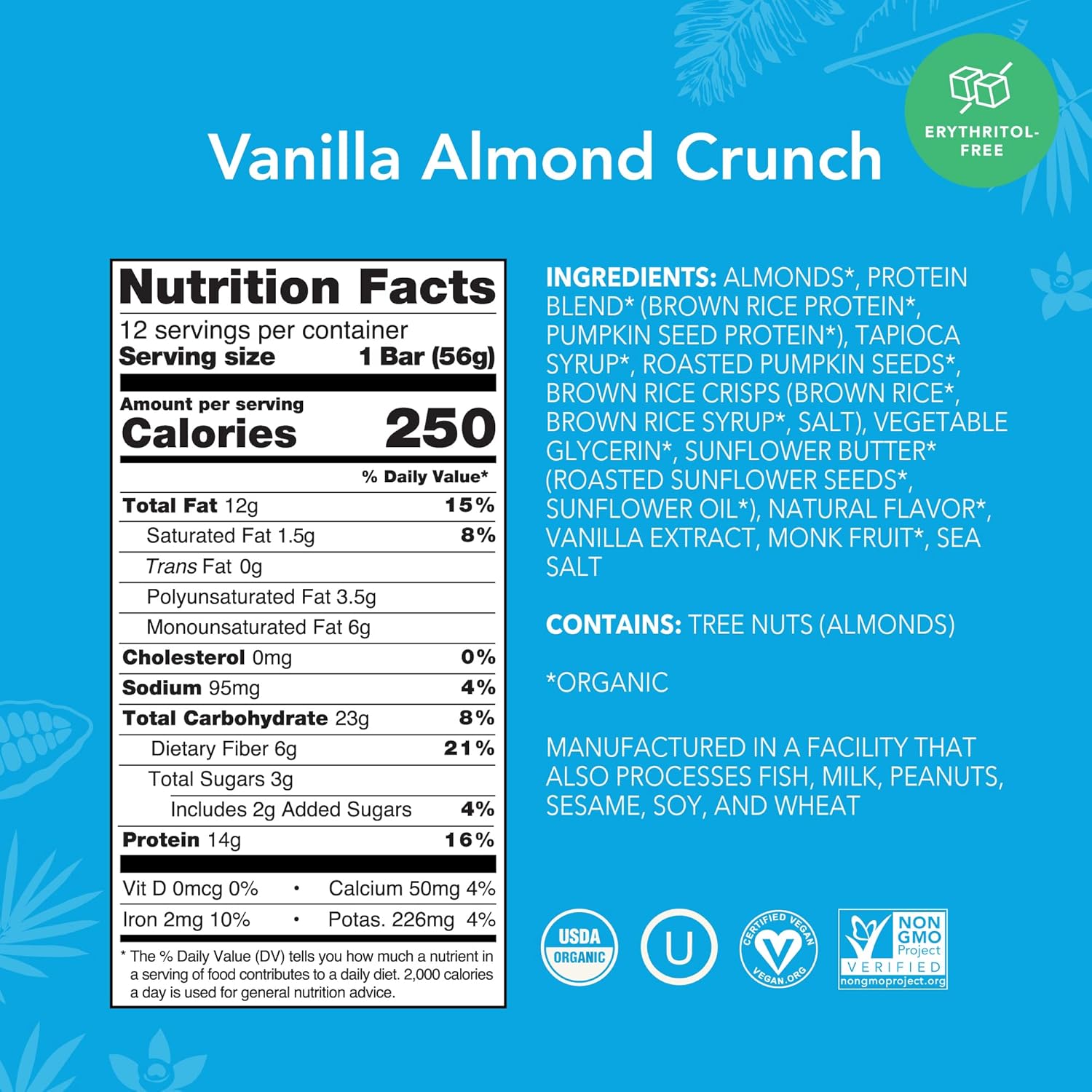 Organic Plant-Based Protein Bars, Vanilla Almond Crunch Flavor, 1.98 oz Bars, Pack of 12 - ALOHA - Espot.com.au