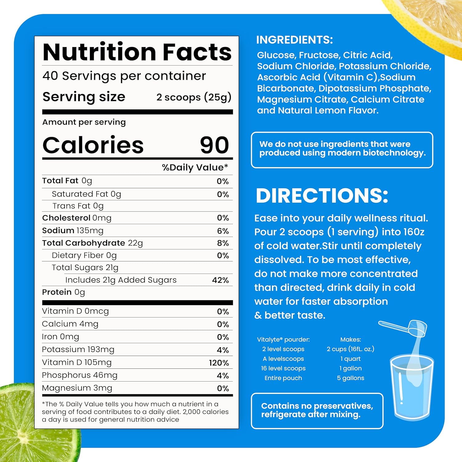 Vitalyte Electrolyte Powder - Isotonic Drink Mix for Hydration, Energy, and Recovery - 35 oz, 40 Servings - Water Enhancer & Rehydration Supplement - Cool Citrus Flavor - 2 Pack for Men, Women, and Sports - Espot.com.au