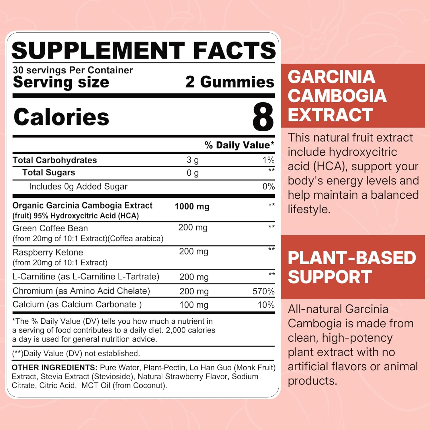 organic-sugar-free-garcinia-cambogia-gummies-1000mg-with-95-hca---metabolism-booster-with-l-carnitine-raspberry-ketone-green-coffee-bean---vegan-strawberry-flavor---60-count-2