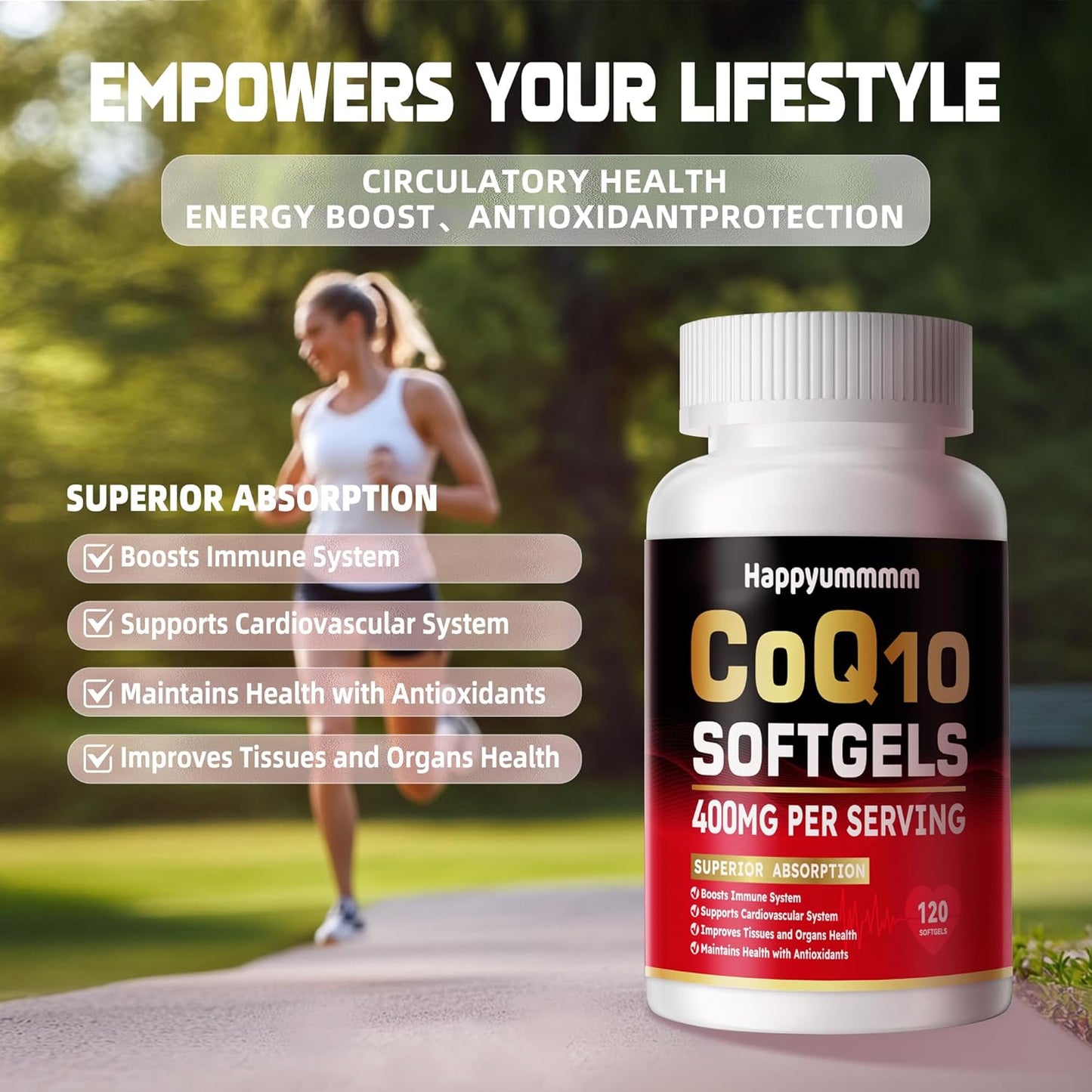 High-Absorption CoQ10 400mg Softgels with PQQ, BioPerine & Omega-3 - Antioxidant Supplement for Heart Health & Energy - 120 Servings - Espot.com.au