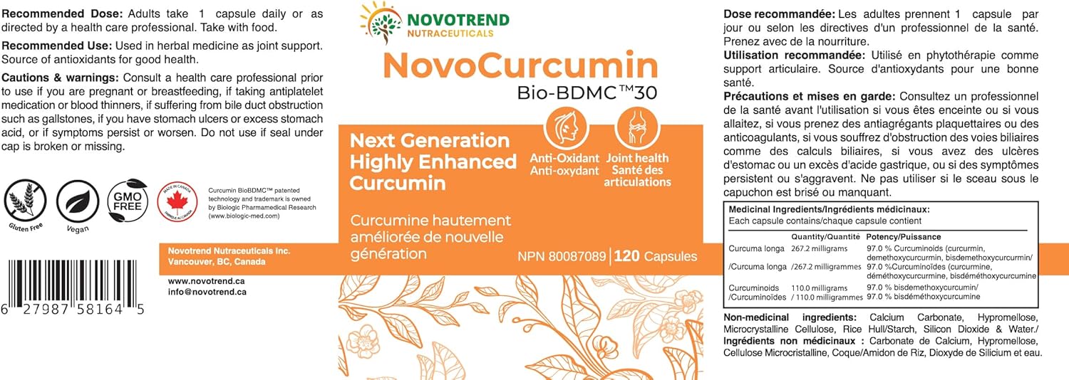 Enhanced BIOBDMC NovoCurcumin Supplement - Advanced Curcumin Formula with 120 Capsules - Espot.com.au