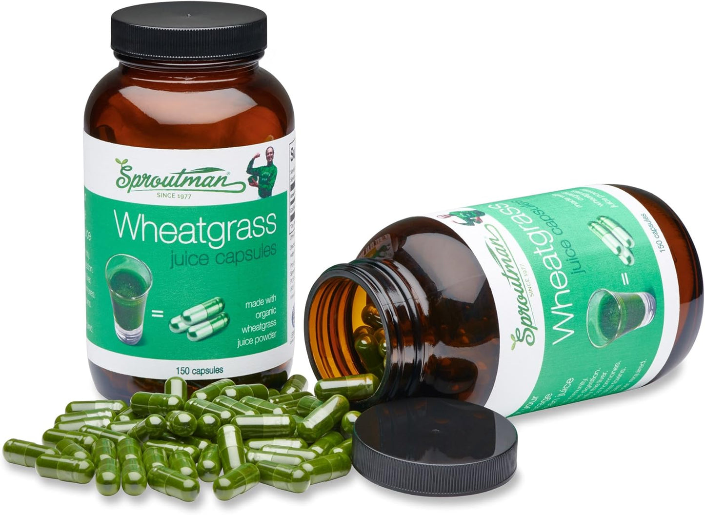 Pure Organic Wheatgrass Juice Powder Capsules - Digestive Aid with Vitamins, Antioxidants, Chlorophyll, Enzymes, Minerals & Energy - 150 Pills by Sproutman - Espot.com.au