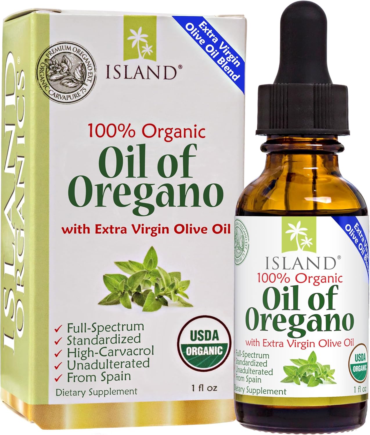 Organic Island Oregano Oil Liquid Drops - 1 fl oz | Spanish-Grown Oregano & Olive Oil Blend | Island Nutrition - Espot.com.au