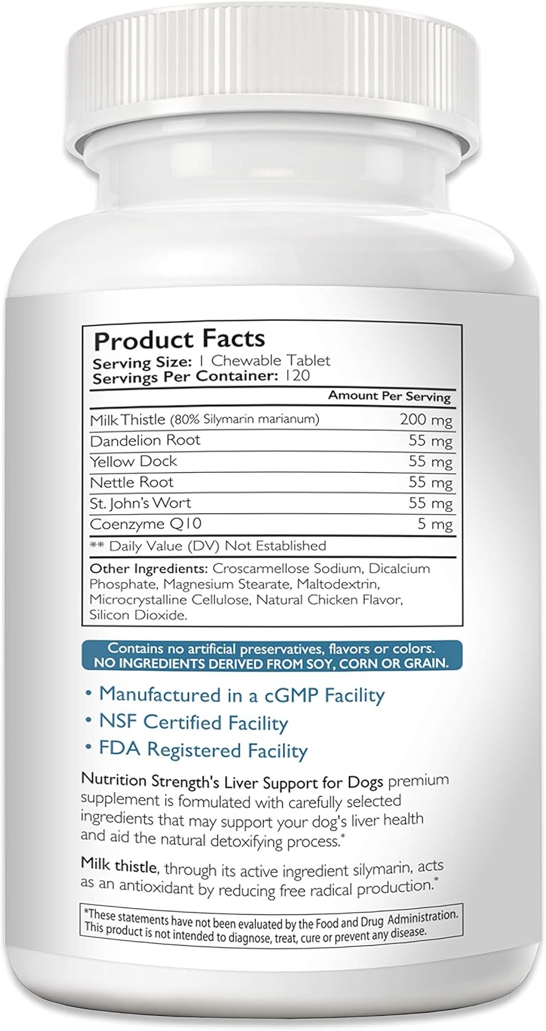 Liver Support for Dogs with Milk Thistle, Dandelion Root, Nettle Root & Coenzyme Q10 - 120 Chewable Tablets for Natural Detoxification - Espot.com.au
