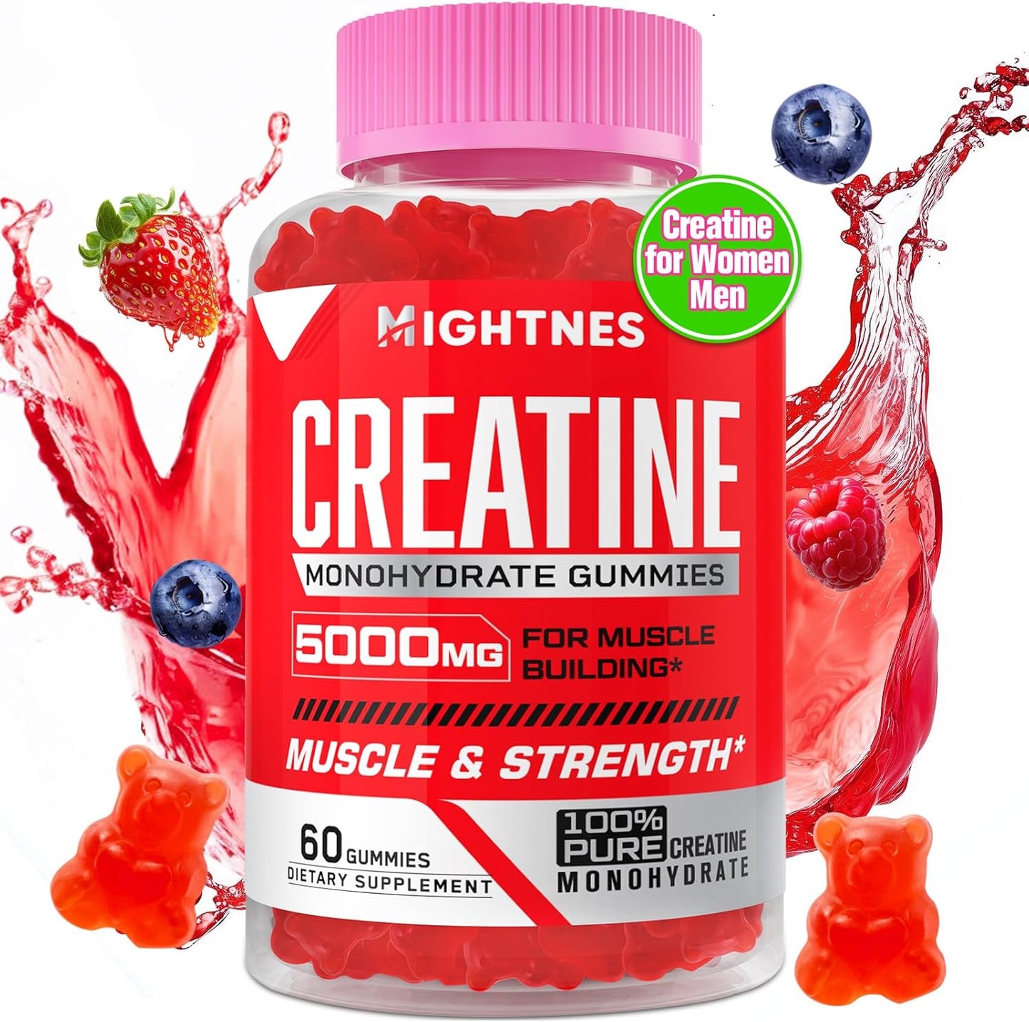 Organic Vegan Creatine Gummies with Taurine & Vitamins - 5000mg Pre-Workout for Maximum Strength, Muscle, Energy & Focus - Men & Women - 60 Count - Espot.com.au