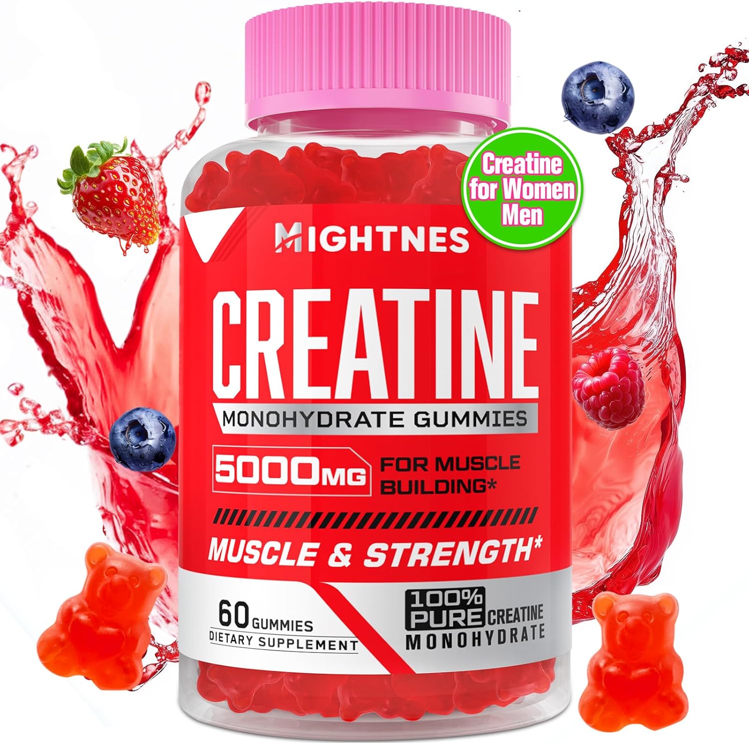 Organic Vegan Creatine Gummies with Taurine & Vitamins - 5000mg Pre-Workout for Maximum Strength, Muscle, Energy & Focus - Men & Women - 60 Count - Espot.com.au