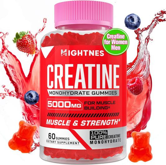 Organic Vegan Creatine Gummies with Taurine & Vitamins - 5000mg Pre-Workout for Maximum Strength, Muscle, Energy & Focus - Men & Women - 60 Count - Espot.com.au