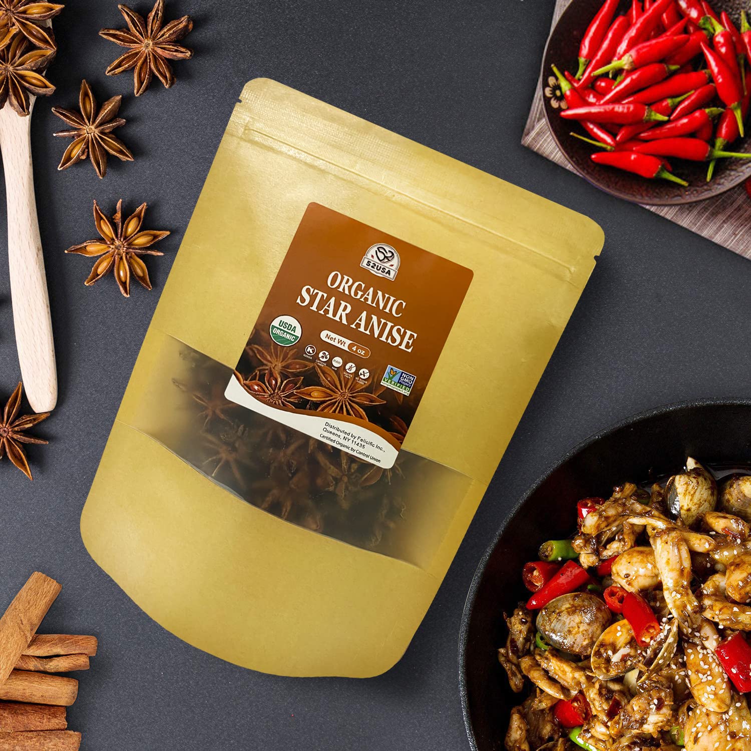 Organic Chinese Star Anise Whole Pods - 4 Ounce Pack - NON-GMO Verified - Ideal for Tea and Baking - Espot.com.au