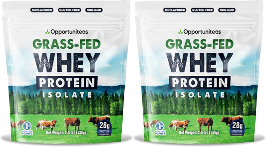 Opportuniteas Grass Fed Whey Isolate Protein Powder - Unflavored, 28g Protein, No Artificial Sweeteners, Hormone-Free, Non GMO - 5lb - Espot.com.au
