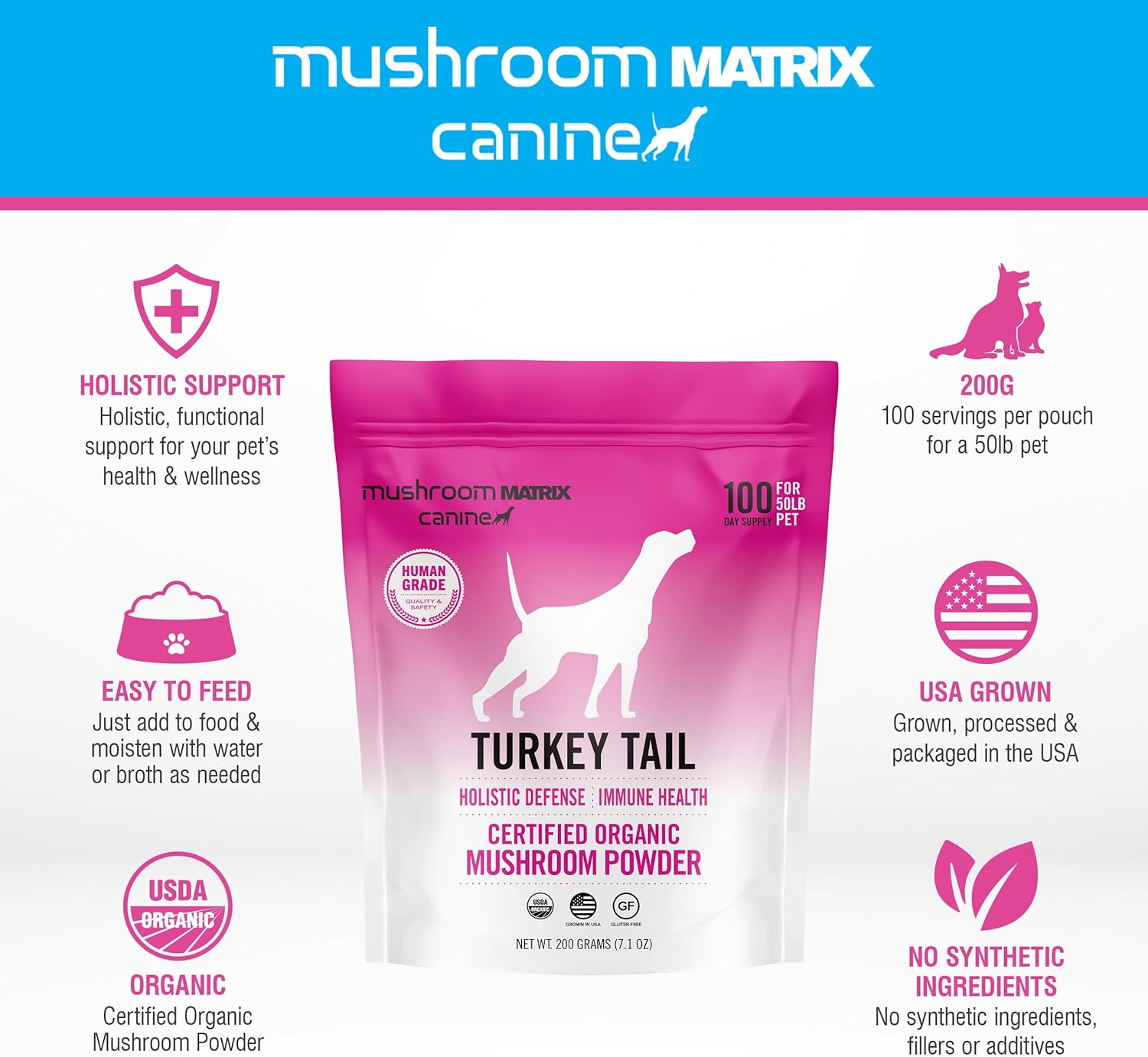 turkey-tail-mushroom-pet-supplement-powder-for-dogs-cats---200g-immunity-support-holistic-defense---om-mushroom-matrix---71-oz-3
