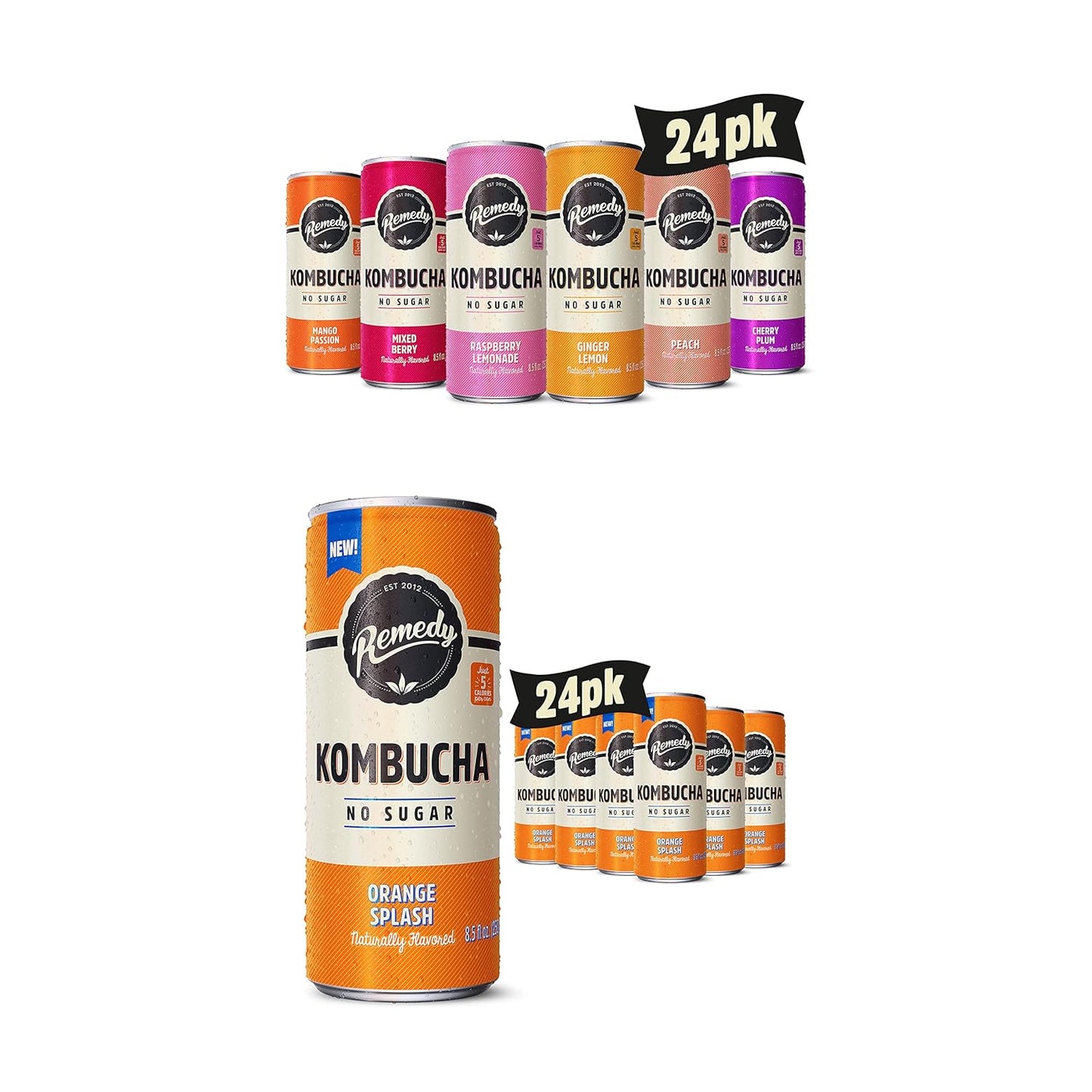 organic-remedy-kombucha-tea-variety-pack---6-flavors-85-fl-oz-24-pack-with-orange-splash---refreshing-probiotic-drink-1