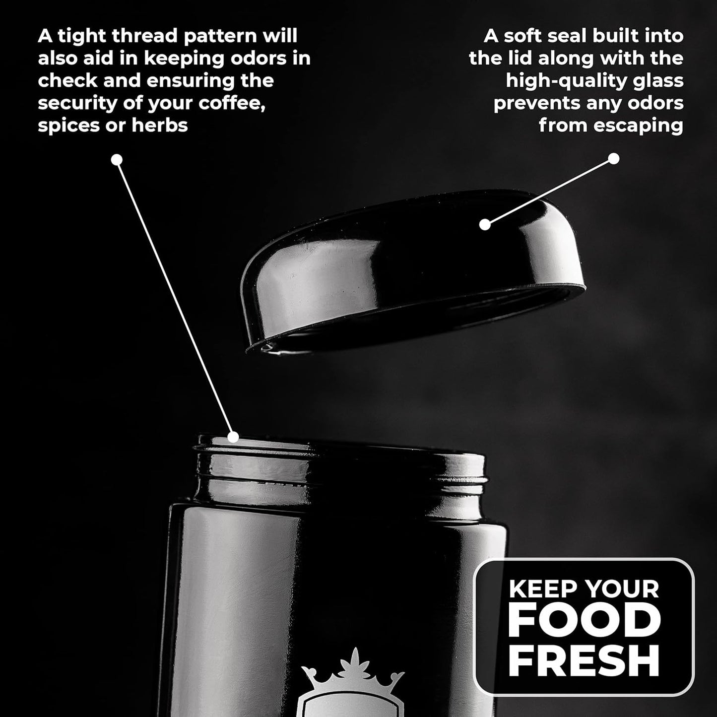 Black Glass Airtight Storage Jar with UV Protection, Humidity Pack - Medium 1 Oz Size (500ml) - Keep Spices and Herbs Fresh - Espot.com.au