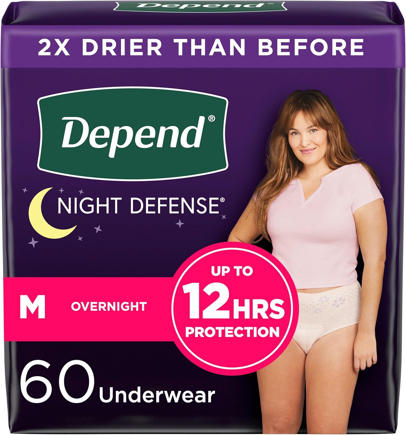 Depend Night Defense Women's Disposable Incontinence Underwear, Medium, 60 Count (4 Packs of 15), Overnight Protection, Blush - Espot.com.au