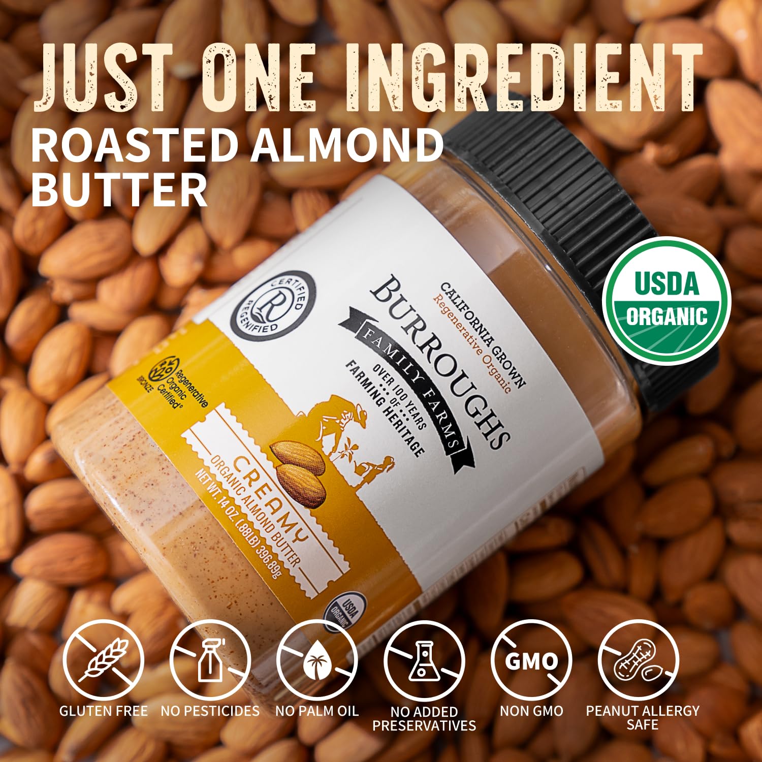 organic-creamy-almond-butter-from-burroughs-family-farms---14-oz---regenerative-organic-certified---high-antioxidants-vitamin-b---gluten-free-non-gmo---vegan-paleo-keto-friendly-3