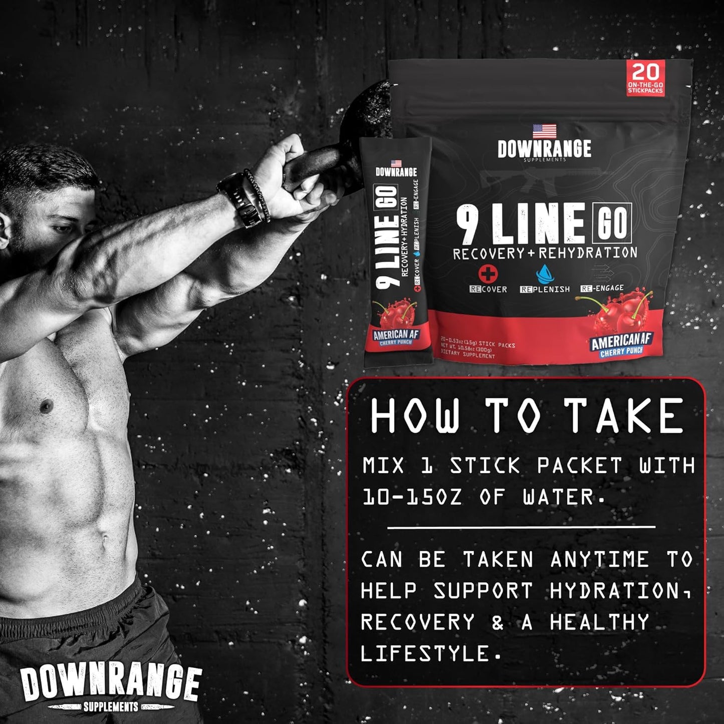 downrange-supplements-9-line-go-recovery-powder-packets---electrolytes-amino-acids-coconut-water---cherry-punch-flavor---muscle-recovery-energy-boost-hydration---20-sticks-6