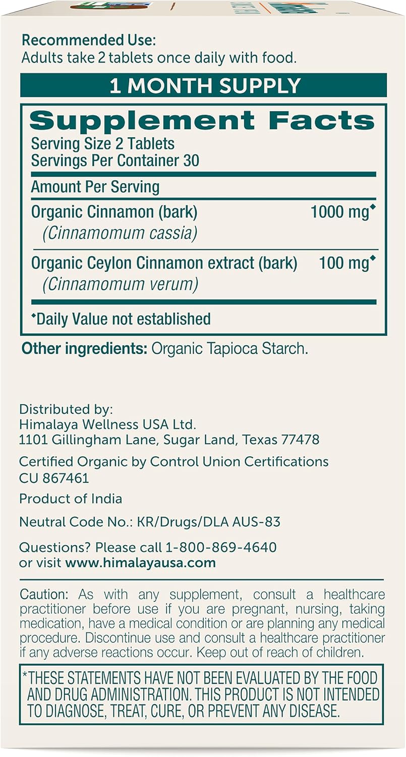 Organic Cinnamon Tablets for Glycemic Support - 1100mg Daily - Cassia & Ceylon Cinnamon Extract - Non-GMO - Vegan & Gluten-Free - 60 Tablets - Espot.com.au