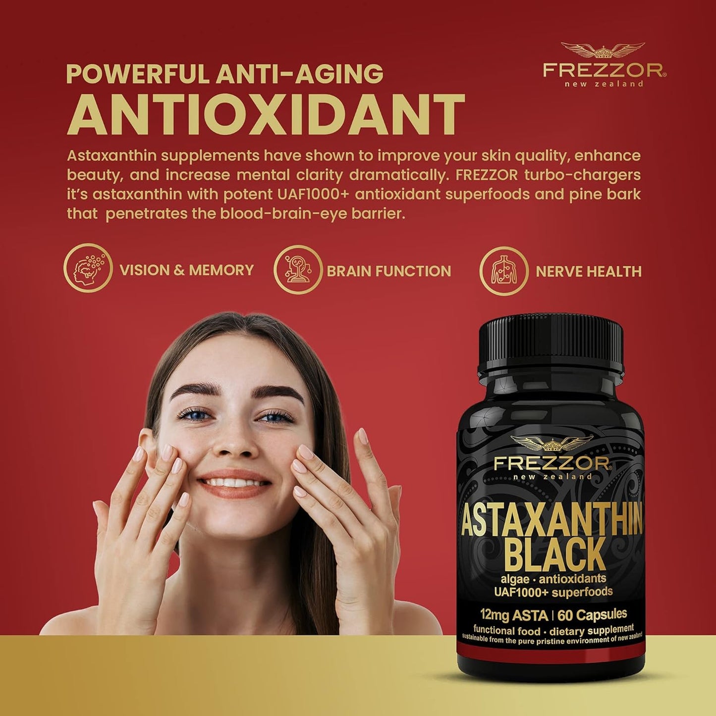 Astaxanthin Black UAF1000+ Super Antioxidant Softgels - Heart, Eye & Brain Health Support, Anti-Aging Skincare - 12mg Astaxanthin - 180 Softgels, 3 Month Supply - Espot.com.au