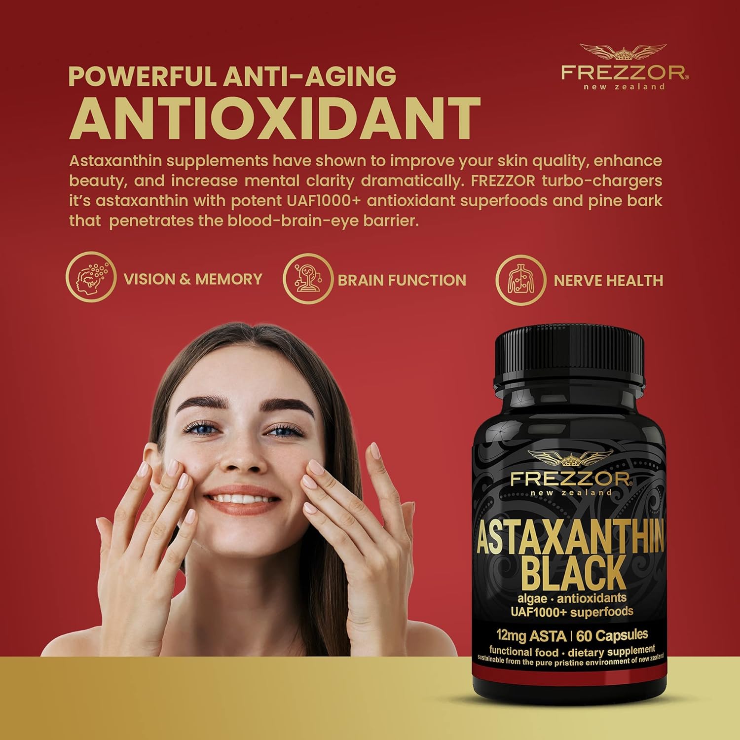 Astaxanthin Black UAF1000+ Super Antioxidant Softgels - Heart, Eye & Brain Health Support, Anti-Aging Skincare - 12mg Astaxanthin - 180 Softgels, 3 Month Supply - Espot.com.au