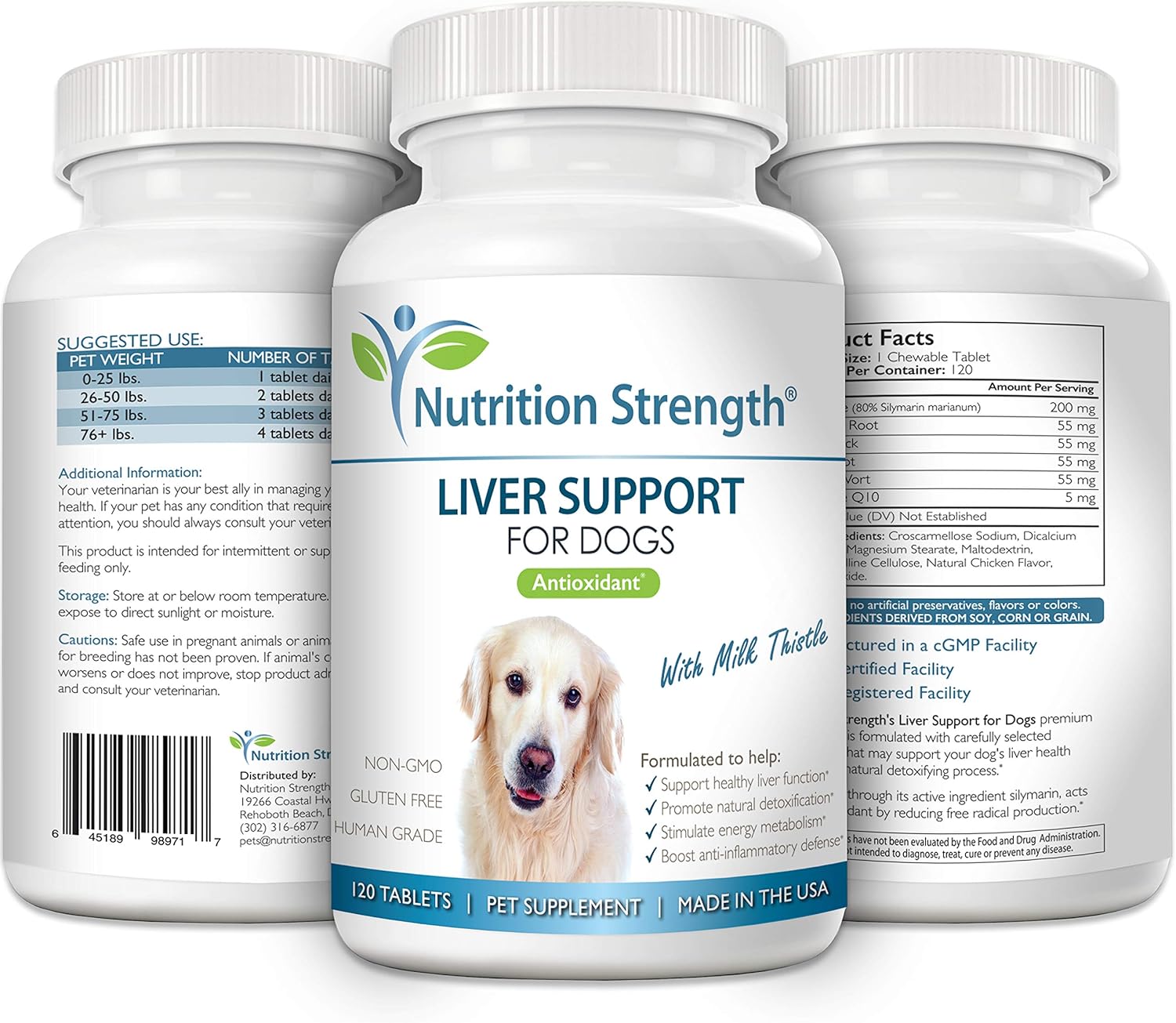 Liver Support for Dogs with Milk Thistle, Dandelion Root, Nettle Root & Coenzyme Q10 - 120 Chewable Tablets for Natural Detoxification - Espot.com.au
