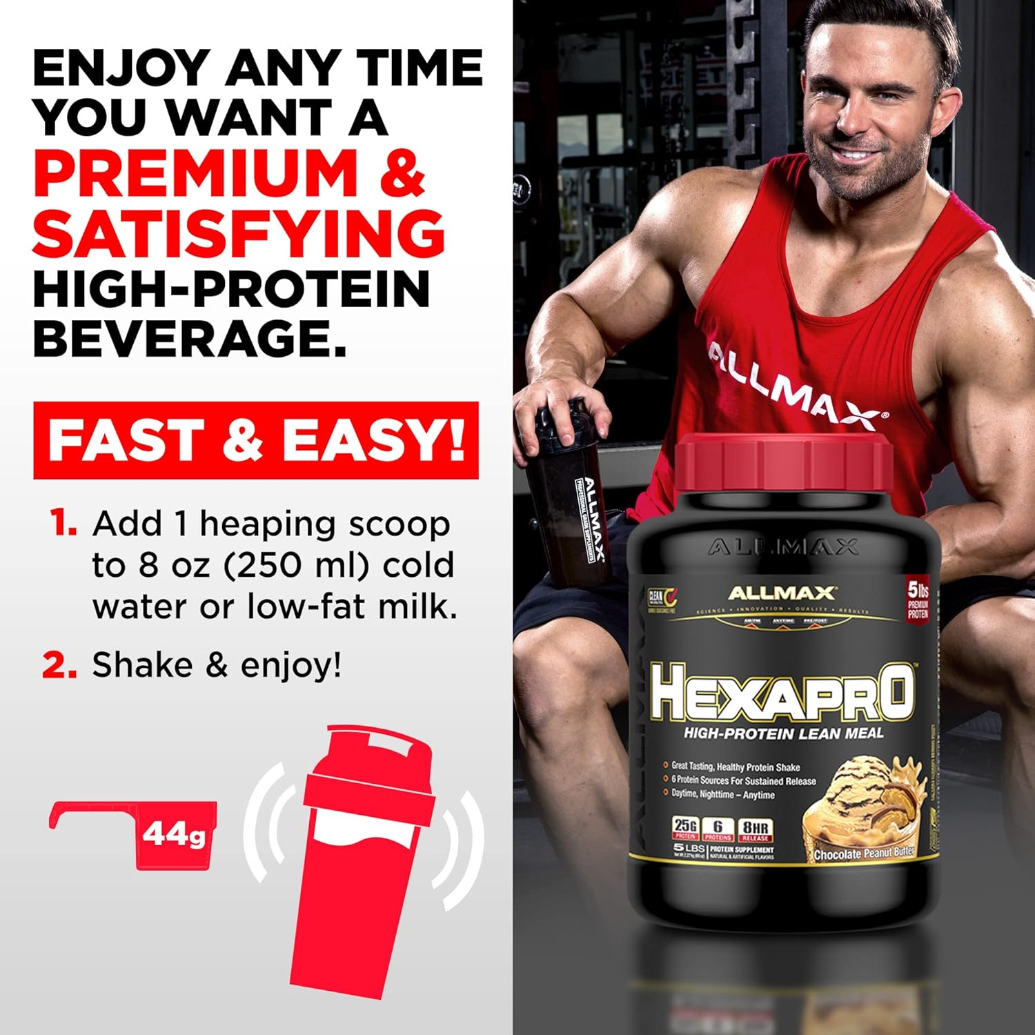 allmax-hexapro-chocolate-peanut-butter-protein-powder---5-lb-tub-25g-protein-per-serving-8-hour-sustained-release-zero-sugar-52-servings-5