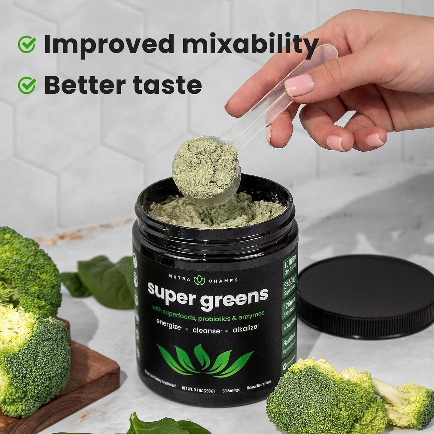 organic-super-greens-powder-with-20-green-veggie-foods---wheat-grass-spirulina-chlorella---antioxidant-digestive-enzyme-probiotic-blends---90-oz-berry-flavor-4