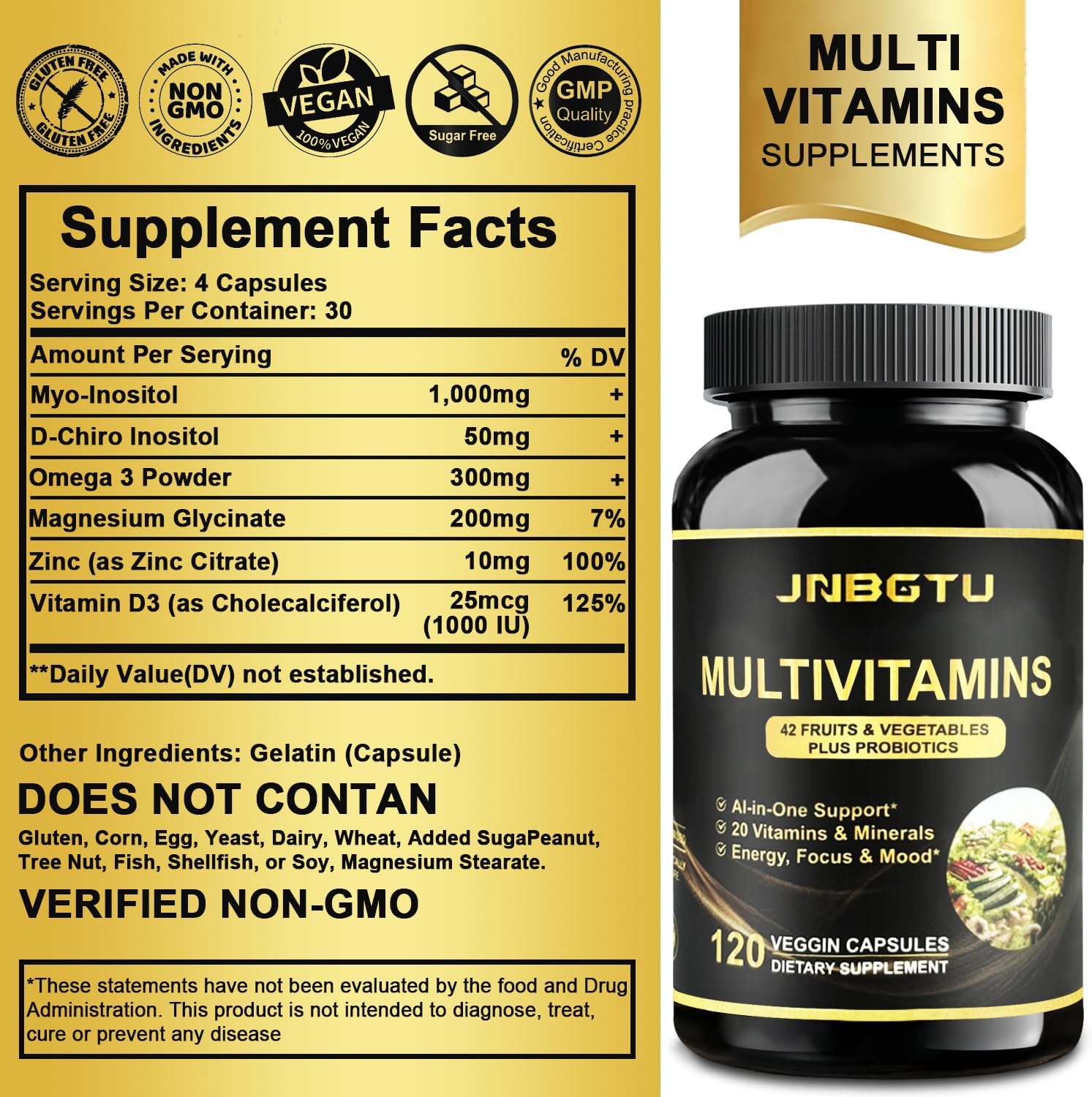 Multivitamin with Myo-Inositol, Magnesium, D-Chiro Inositol, Omega-3, Zinc, Vitamin D3 - 240 Count - 1000mg, 200mg, 50mg, 300mg, 10mg - Espot.com.au