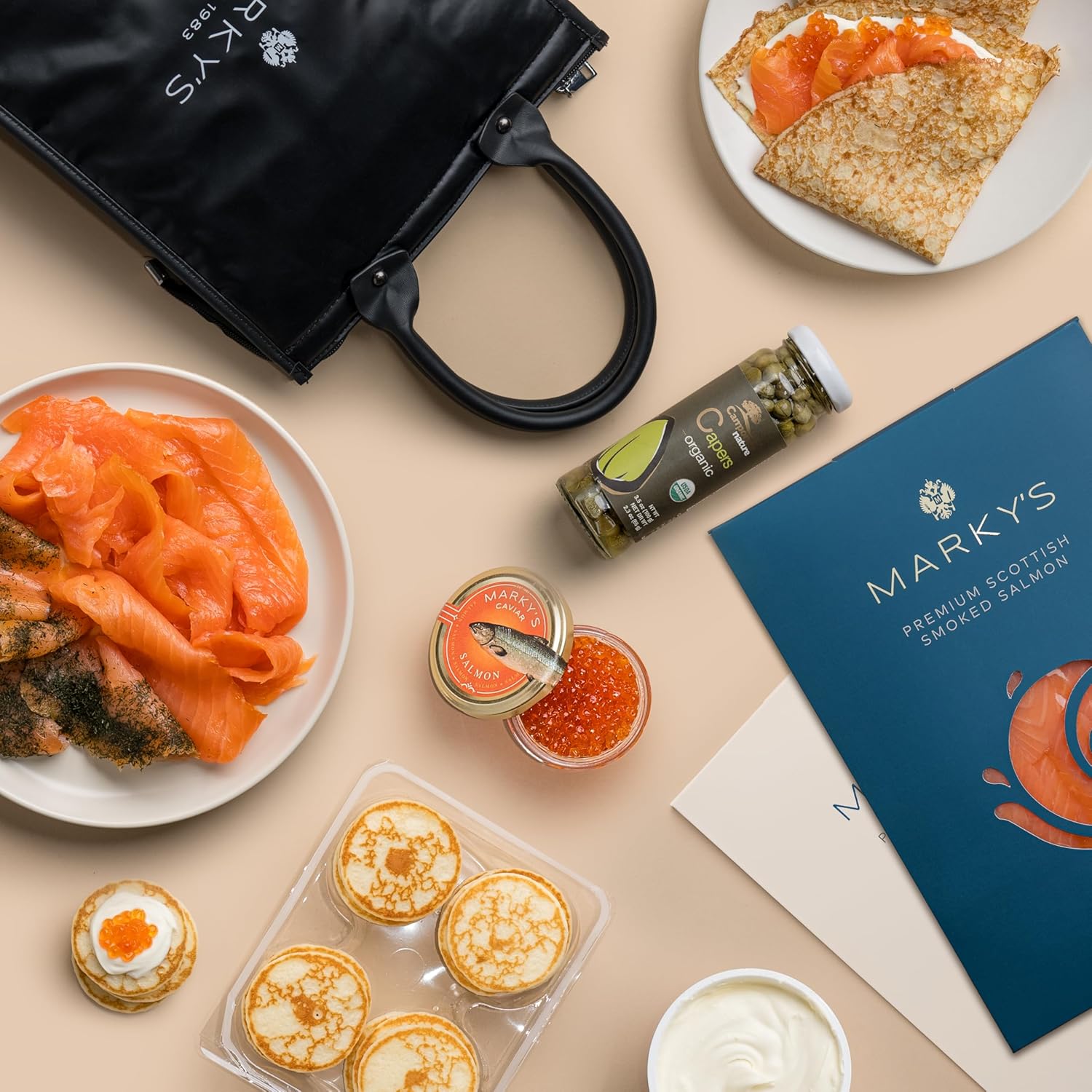 deluxe-caviar-gift-set-with-smoked-salmon-salmon-roe-blinis-crepes-creme-fraiche-and-capers---2-oz-salmon-caviar-8-oz-scottish-smoked-salmon-4-oz-scottish-gravlax-salmon-1
