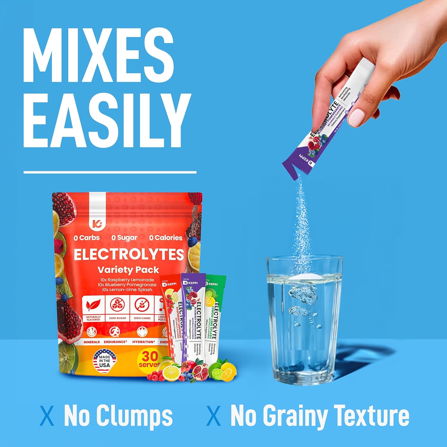 USA-Made Keppi Keto Electrolytes Powder - Sugar-Free Hydration & Recovery - Raspberry Lemonade, Blueberry Pomegranate, Lemon Lime - Advanced Formula - Espot.com.au