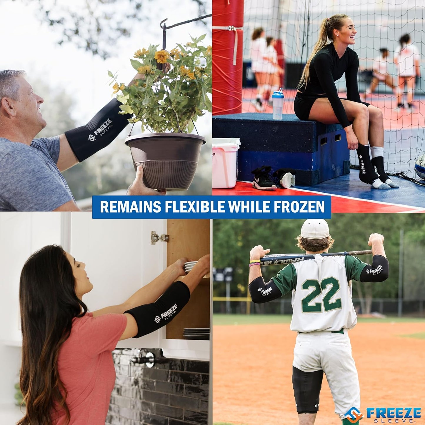 Black Large FreezeSleeve Ice Heat Therapy Sleeve - Flexible Gel Hot Cold Pack for Knee Elbow Ankle Wrist - Reusable 360 Coverage - Espot.com.au