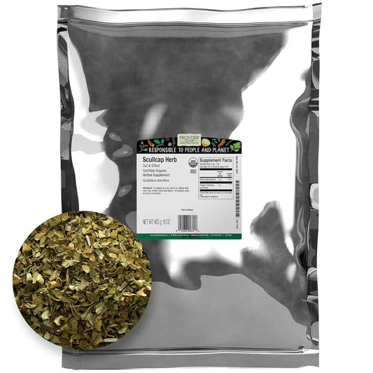 Organic Scullcap Herb Cut & Sifted 1lb - Certified Herbal Supplement for Tincture, Tea, Frontier Co-op Organic Skullcap Herb