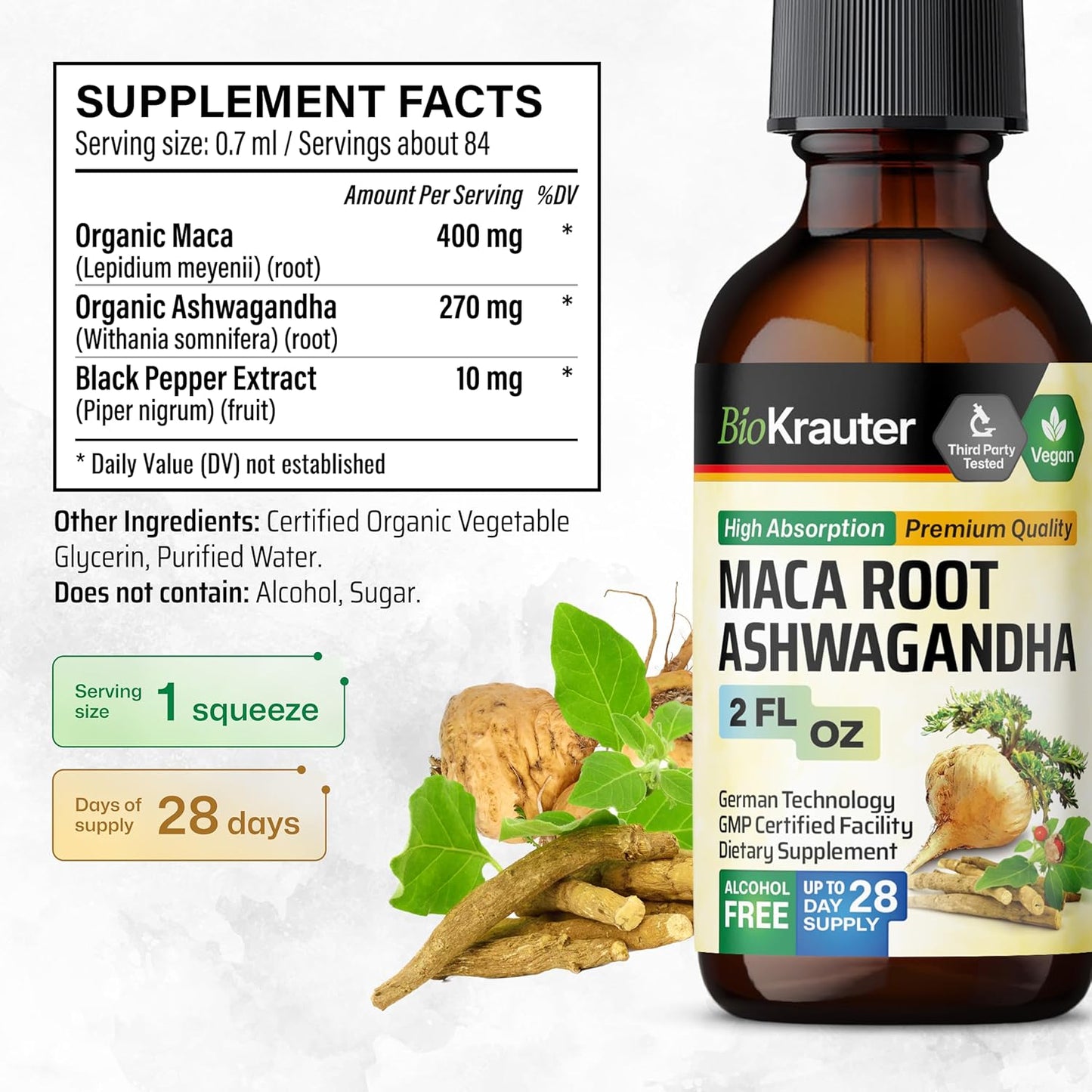 Organic Maca Root and Ashwagandha Tincture - Mood Support Liquid Supplement - Vegan Drops for Men & Women - Alcohol & Sugar Free - 2 Fl.Oz. - Espot.com.au