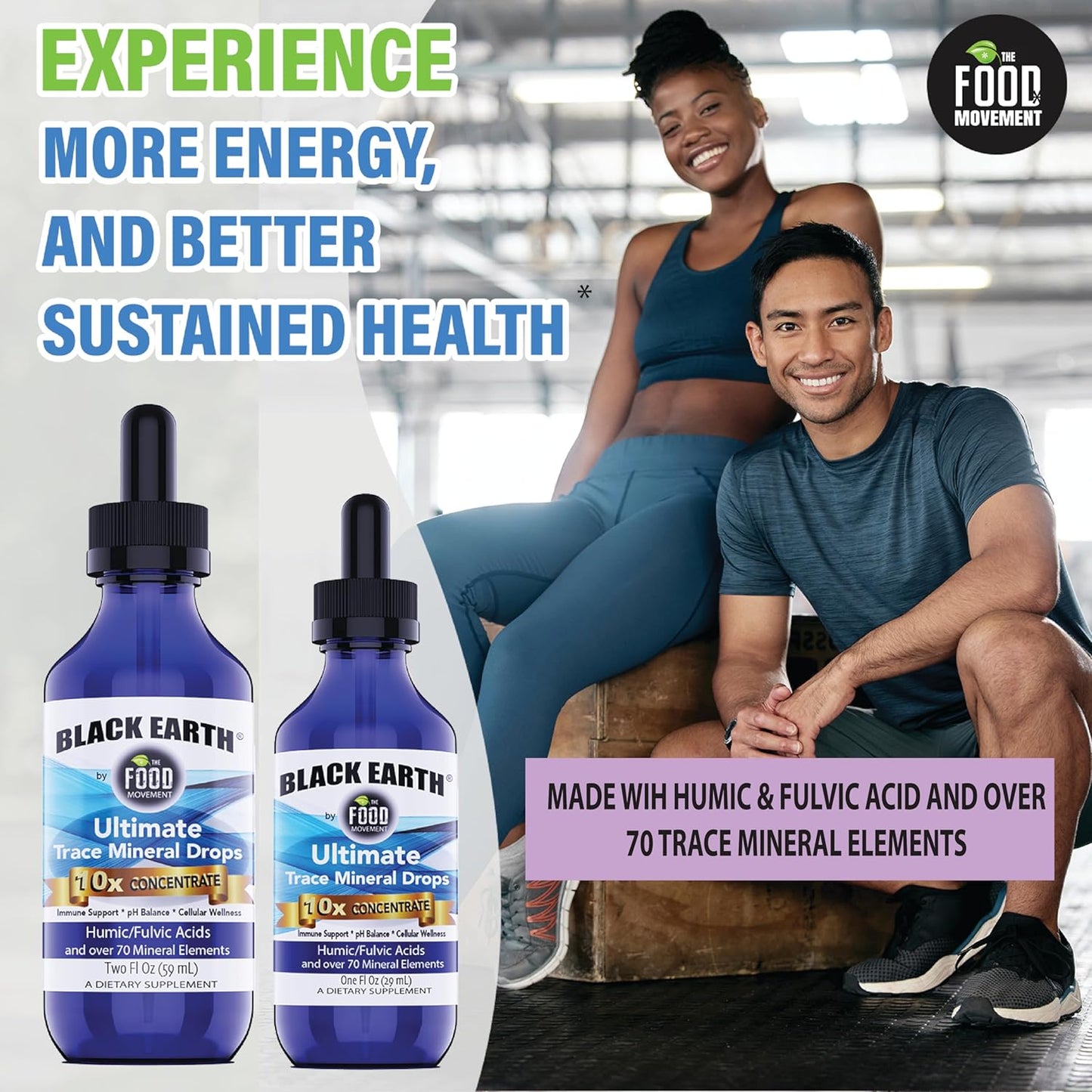 Black Earth Ultimate Trace Minerals 10x Strength - Fulvic & Humic Acid Supplement for Athletes - Non GMO Vegan - 2oz Dropper - Espot.com.au