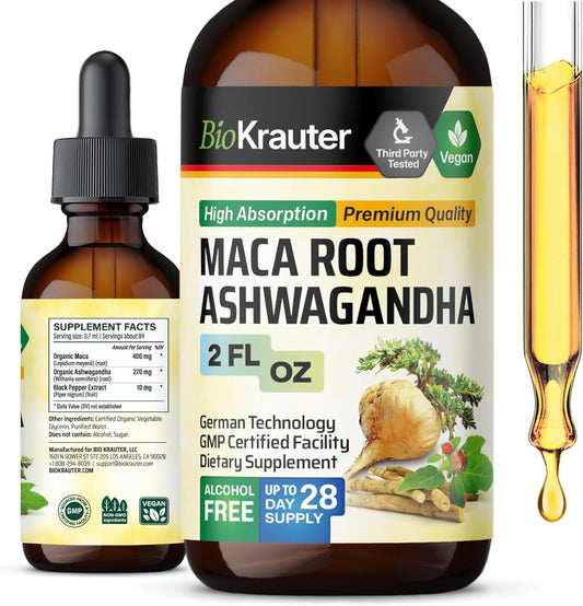 Organic Maca Root and Ashwagandha Tincture - Mood Support Liquid Supplement - Vegan Drops for Men & Women - Alcohol & Sugar Free - 2 Fl.Oz. - Espot.com.au