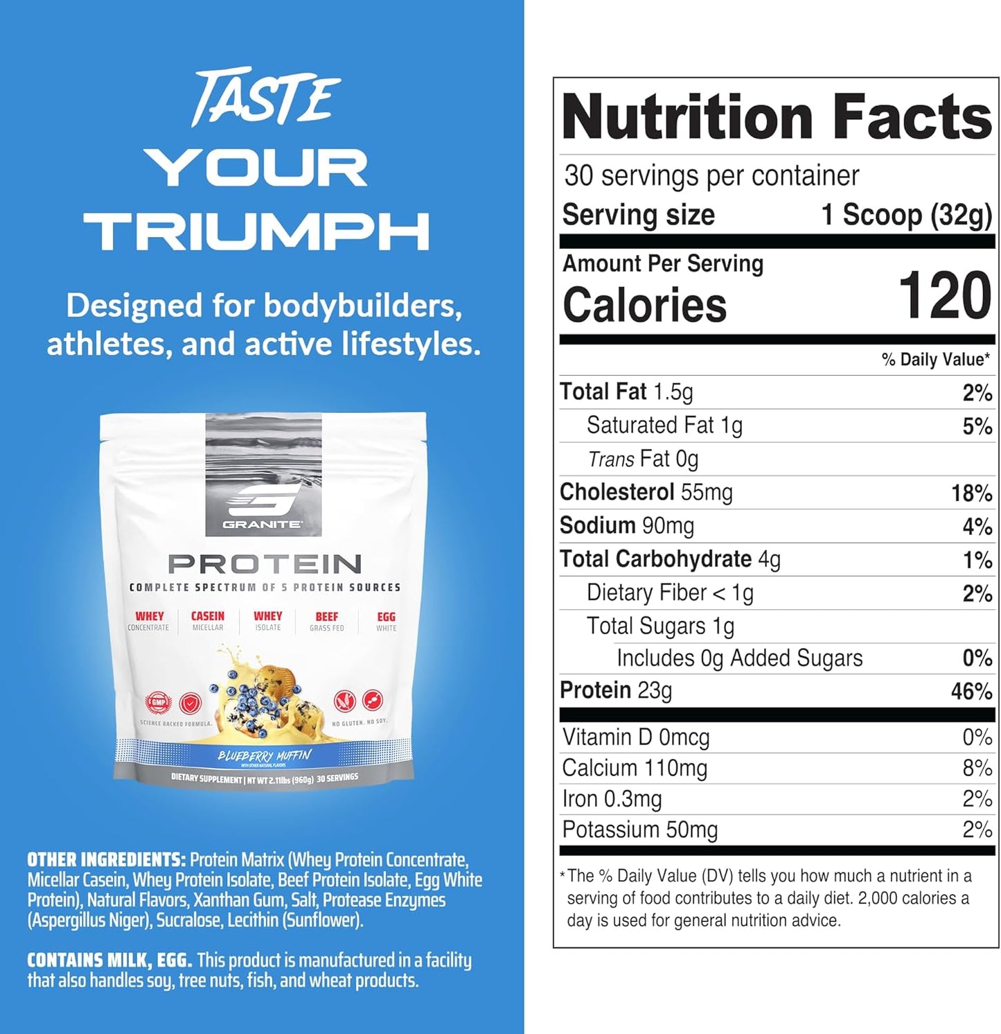 granite-protein-powder---blueberry-muffin-flavor-with-whey-isolate-concentrate---casein-blend-for-muscle-building-workout-recovery---23g-protein-from-5-sources---30-servings-3