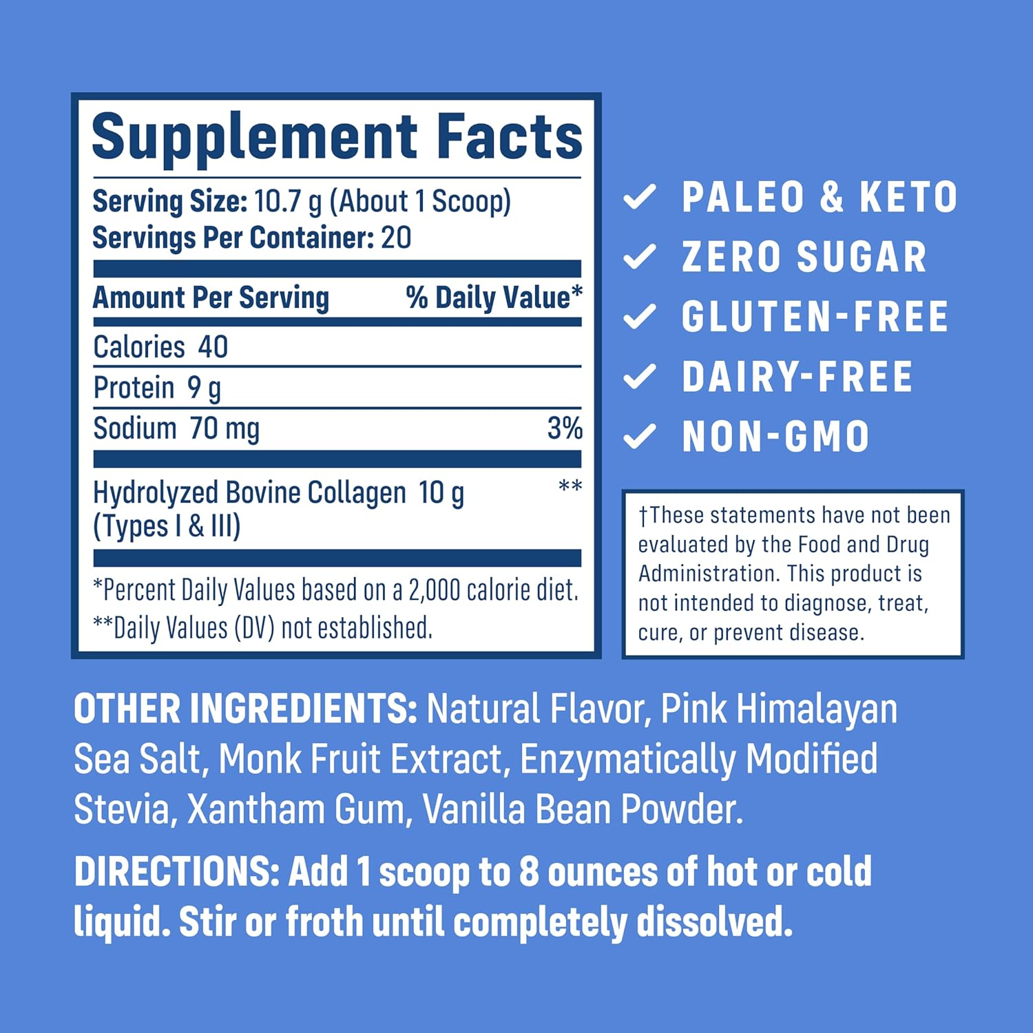 vanilla-bean-collagen-peptides-powder---grass-fed-type-1-3-hydrolyzed-protein-for-hair-skin-nails-bones-joints-digestion---keto-paleo-friendly-gluten-and-dairy-free-214g-2