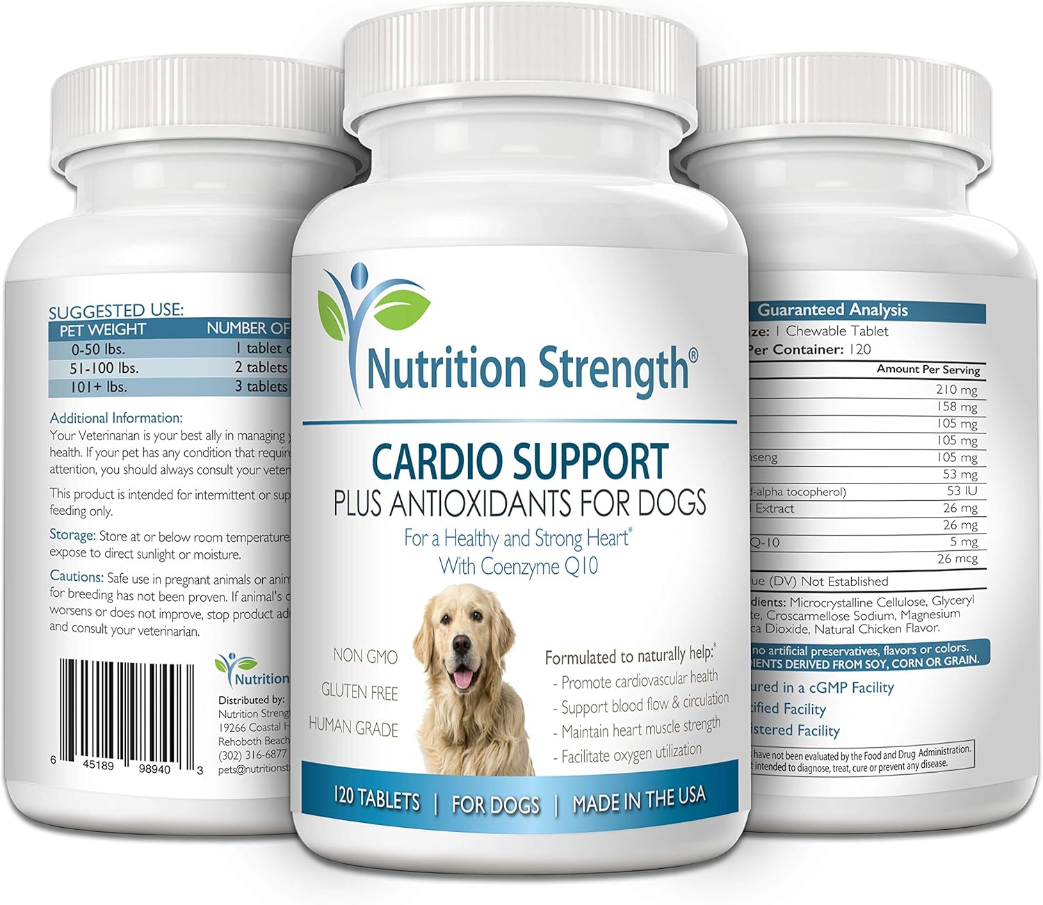 Dog Cardio Support with Antioxidant, L-Carnitine, L-Taurine, Coenzyme Q10 & Vitamin E - Promotes Healthy Heart - 120 Chewable Tablets - Espot.com.au
