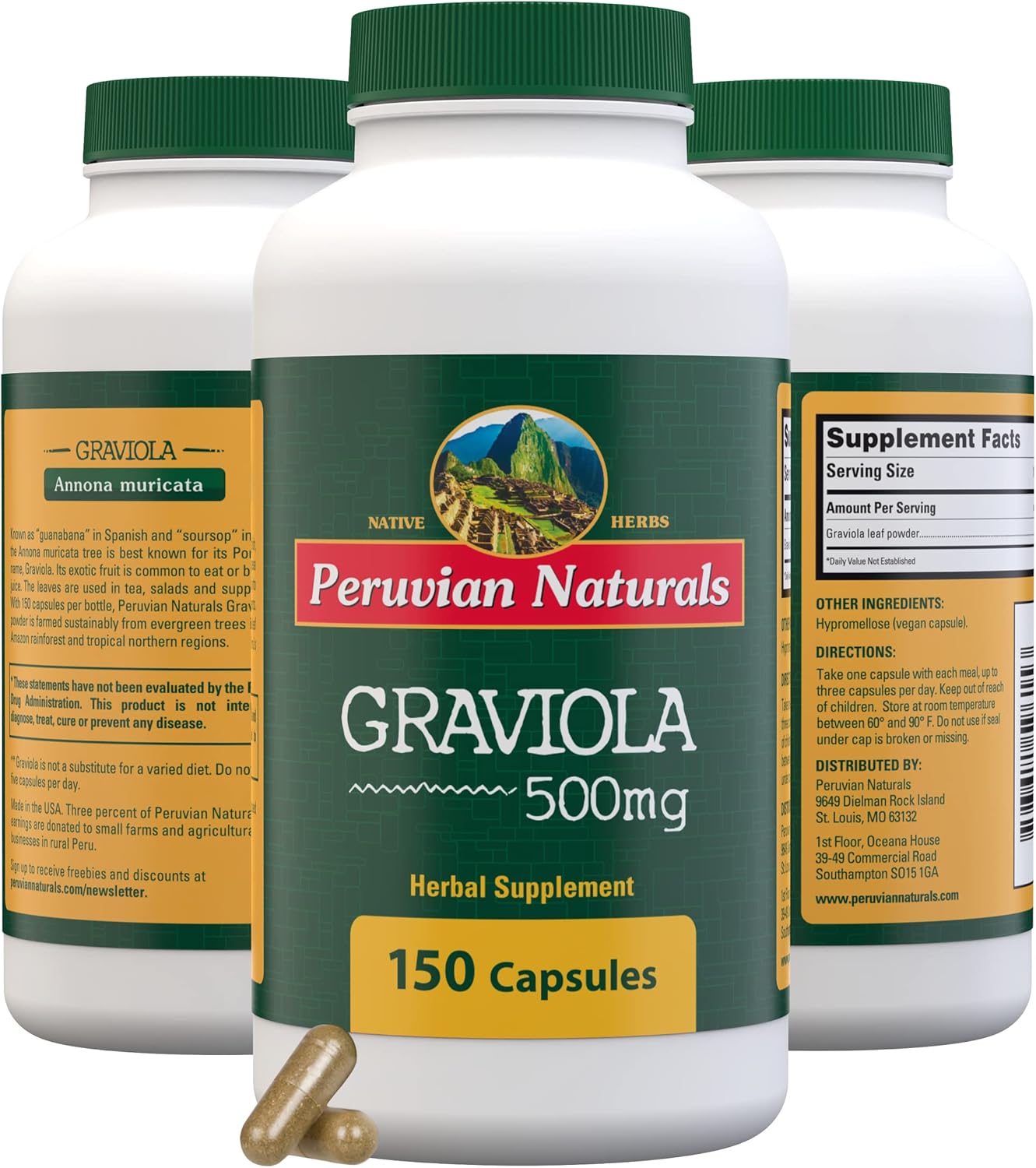 organic-peruvian-graviola-leaf-powder-capsules---500mg-150ct---soursop-supplement-from-annona-muricata---hojas-de-guanabana-herbal-extract-2