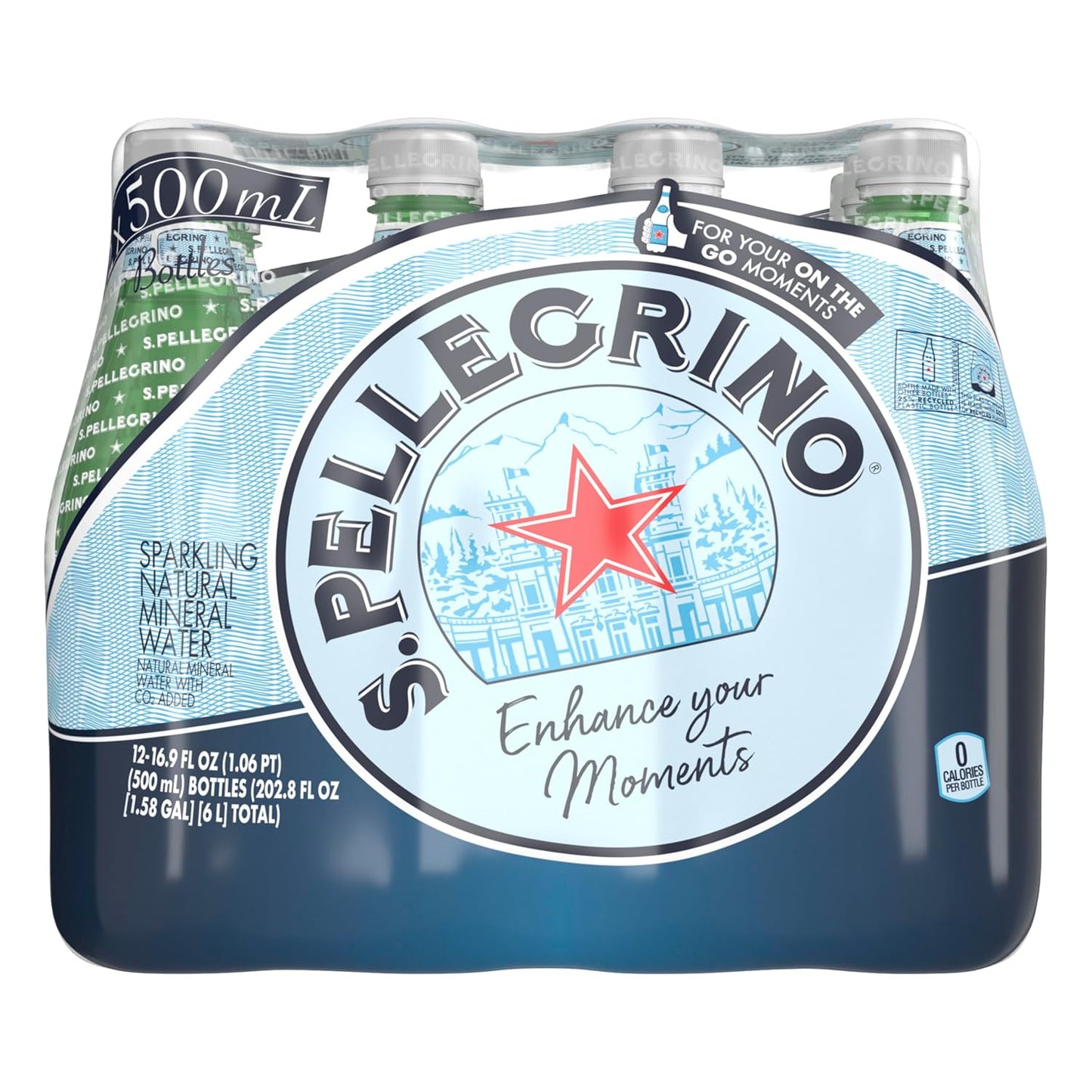 S.Pellegrino Sparkling Natural Mineral Water, 16.9 Fl Oz Plastic Bottles - Pack of 12 - Espot.com.au