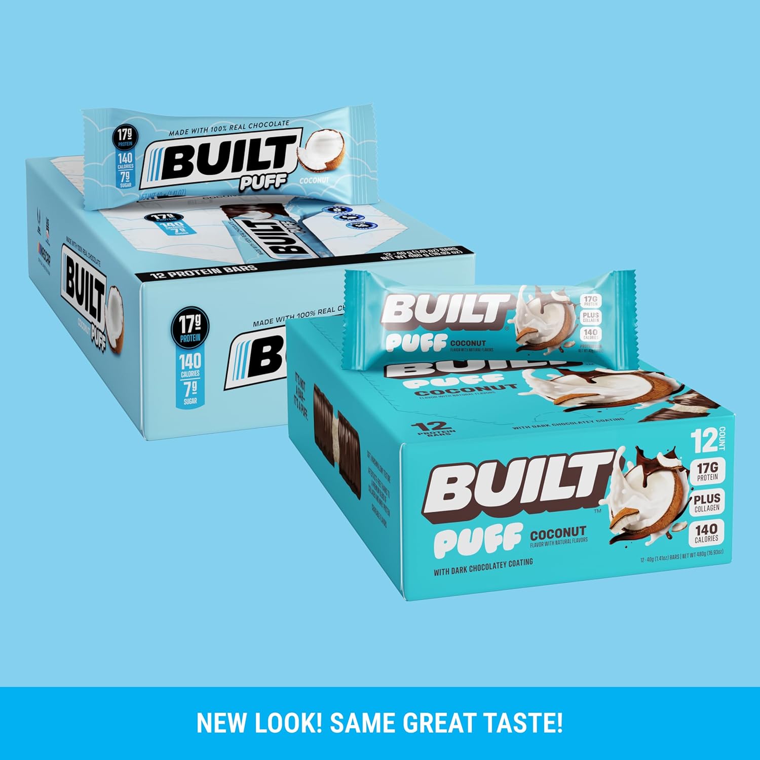 Built Bar Coconut Puff Protein Bars - High Protein Snacks, On-The-Go Bars - 12 Count, 17g Protein, 140 Calories, 6g Sugar - Collagen, Gluten Free - Espot.com.au
