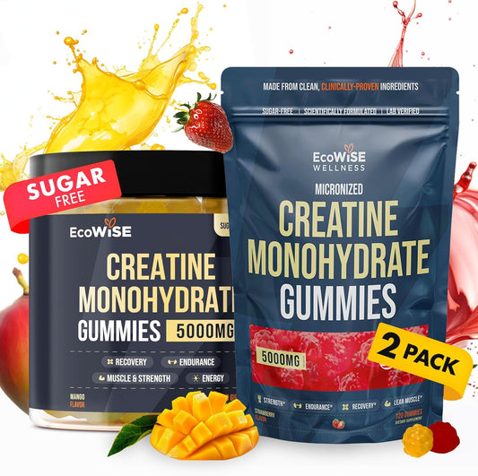 Mango & Strawberry Creatine Gummies Bundle - 240 Chewable Gummies with 5g Creatine Monohydrate Per Serving for Men & Women - Non-GMO, Vegan-Friendly, Convenient - Espot.com.au