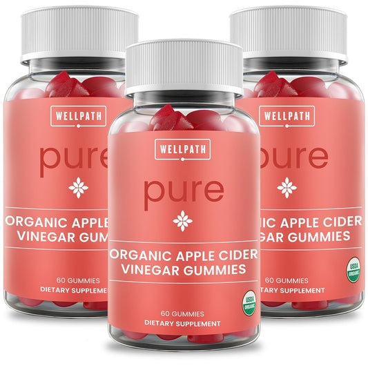 Organic Apple Cider Vinegar Gummies with Ginger for Gut Health - 3 Pack, 180 Ct - Vegan & Non-GMO by WellPath - Espot.com.au