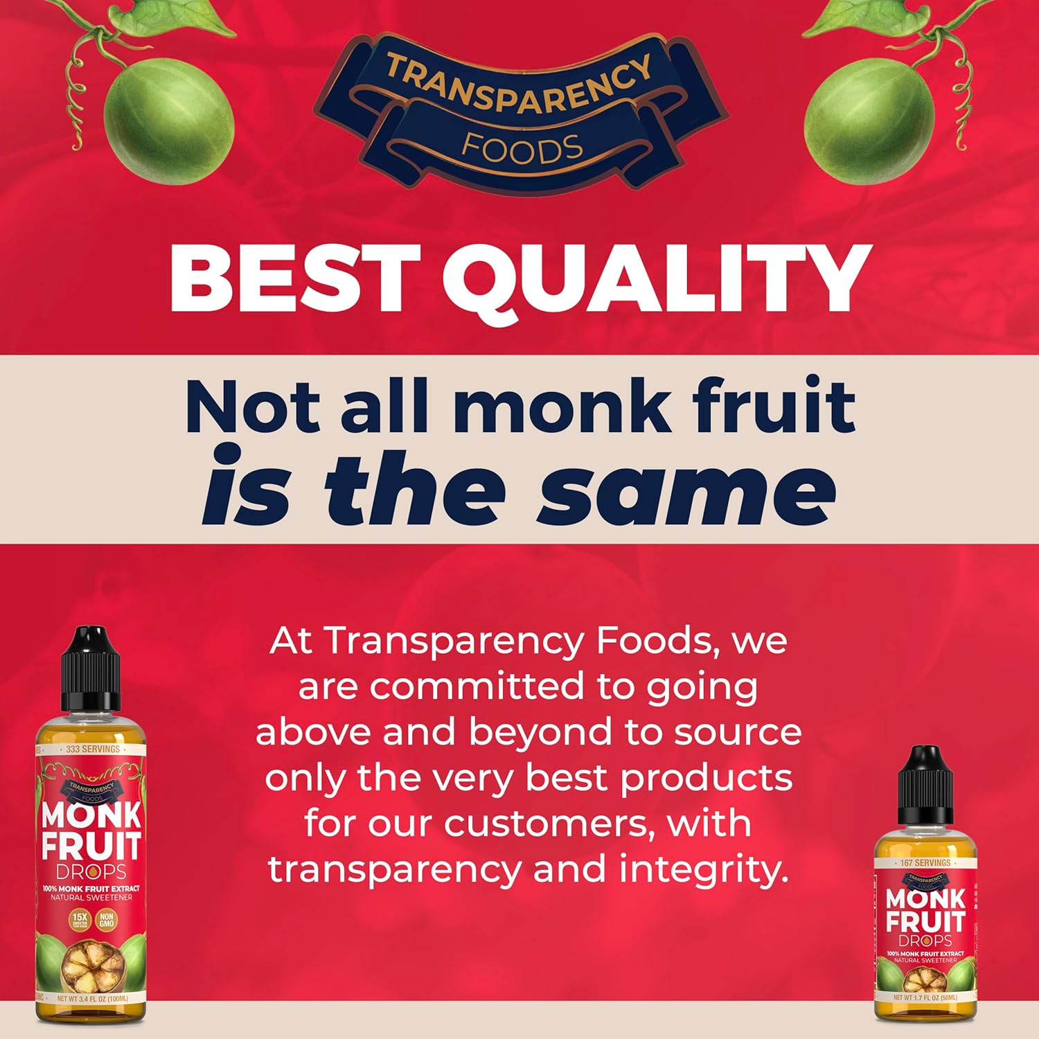 Liquid Monk Fruit Sweetener - 100% Pure Extract (6 Drops = 1 Tsp Sugar) Non-GMO, Zero Calories, No Fillers - No Erythritol - Transparency Foods (3.4oz, 333 Servings) - Espot.com.au