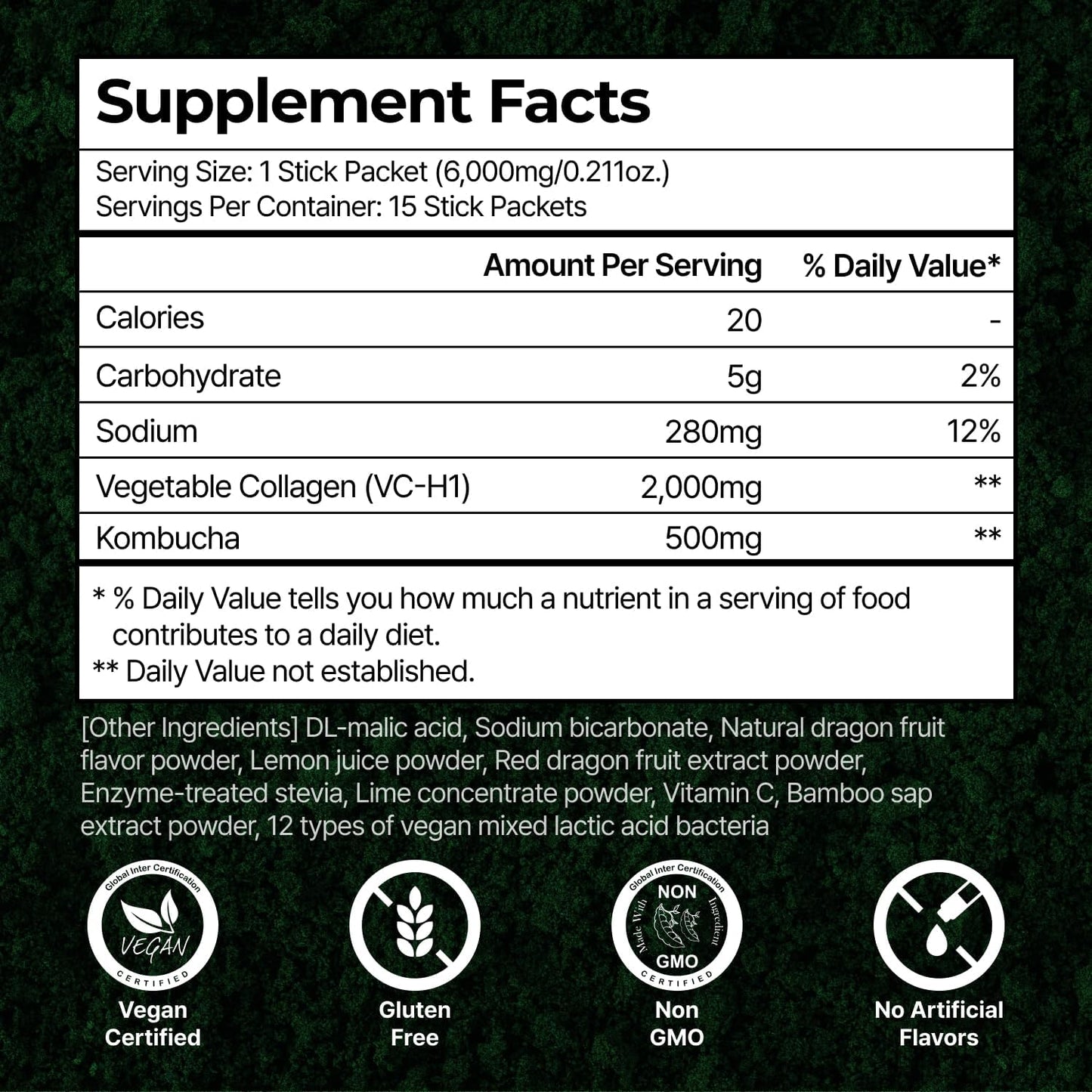 vegan-collagen-peptide-kombucha-powder-with-probiotics-vitamin-c---dragonfruit-lime-flavor-tripeptide-collagen-booster-for-gut-skin-health-15-packets-2000mg-6