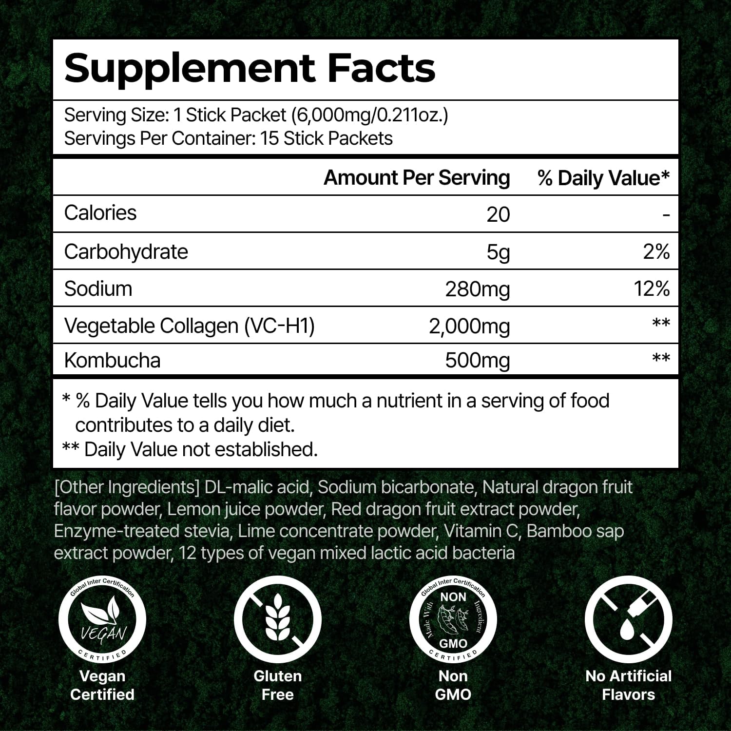 vegan-collagen-peptide-kombucha-powder-with-probiotics-vitamin-c---dragonfruit-lime-flavor-tripeptide-collagen-booster-for-gut-skin-health-15-packets-2000mg-6