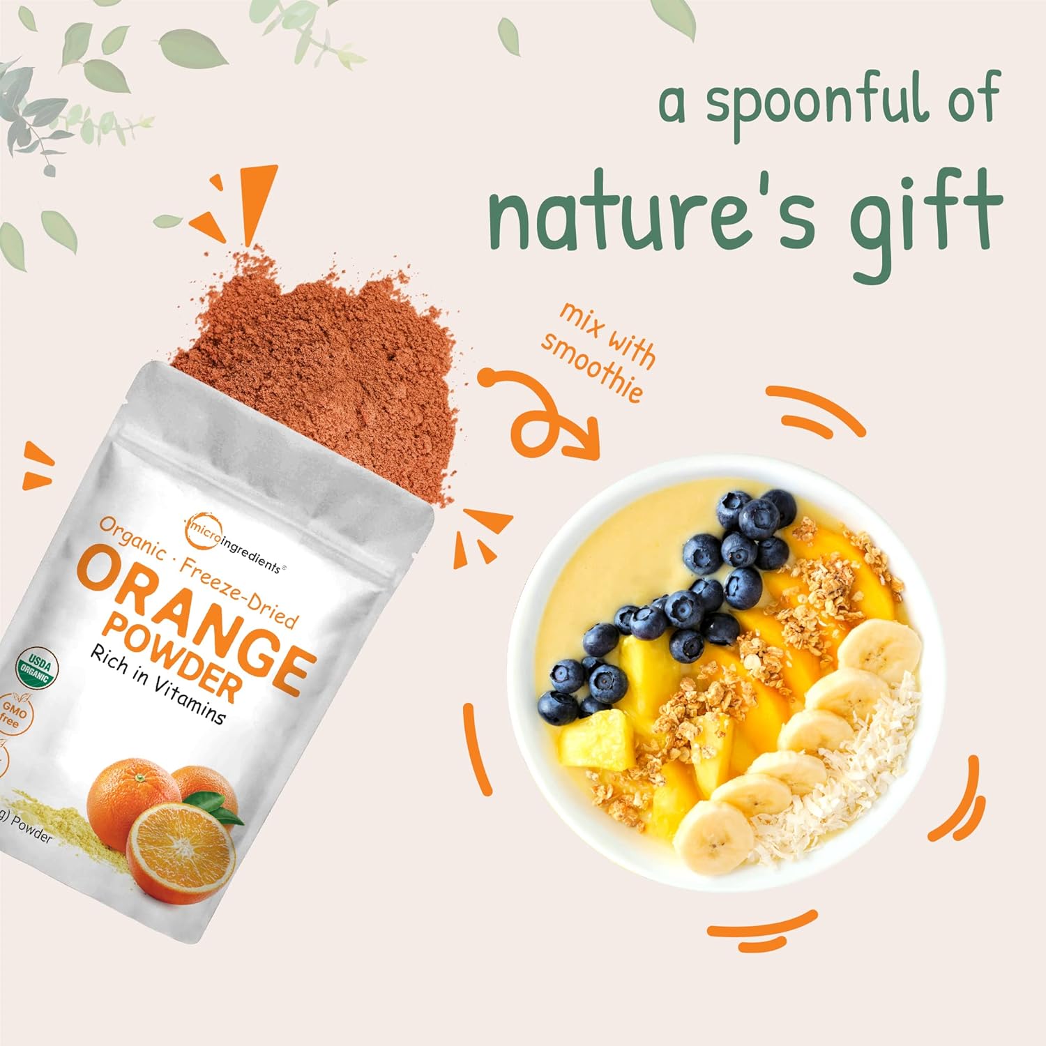 Organic Freeze-Dried Orange Powder - 8oz | 100% Natural Fruit Powder | No Sugar & Additives | Ideal for Drinks, Smoothies, & Beverages | Non-GMO & Vegan Friendly - Espot.com.au