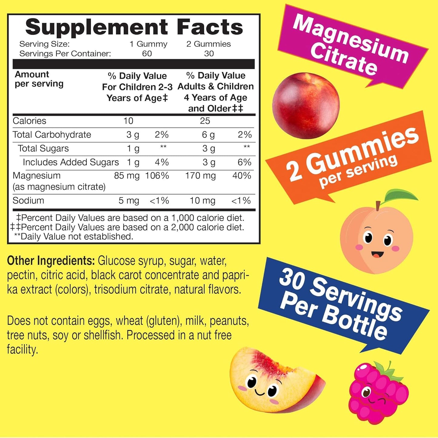 Natural Stress Relief Magnesium Citrate Gummies for Kids - 2 Pack (60 Gummies) - Chewable Mood Support Supplement - Non-GMO, Gluten Free, Natural Flavors - Espot.com.au