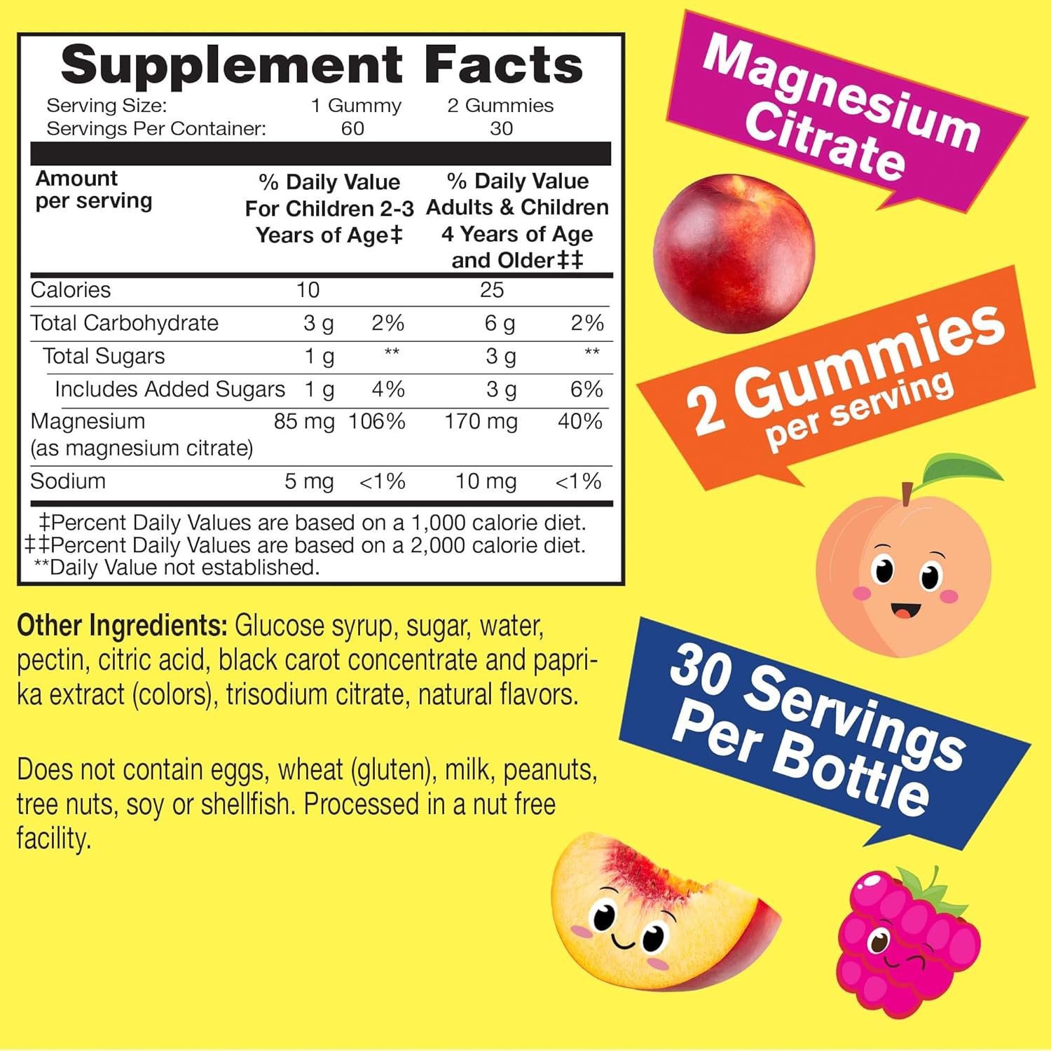 Natural Stress Relief Magnesium Citrate Gummies for Kids - 2 Pack (60 Gummies) - Chewable Mood Support Supplement - Non-GMO, Gluten Free, Natural Flavors - Espot.com.au