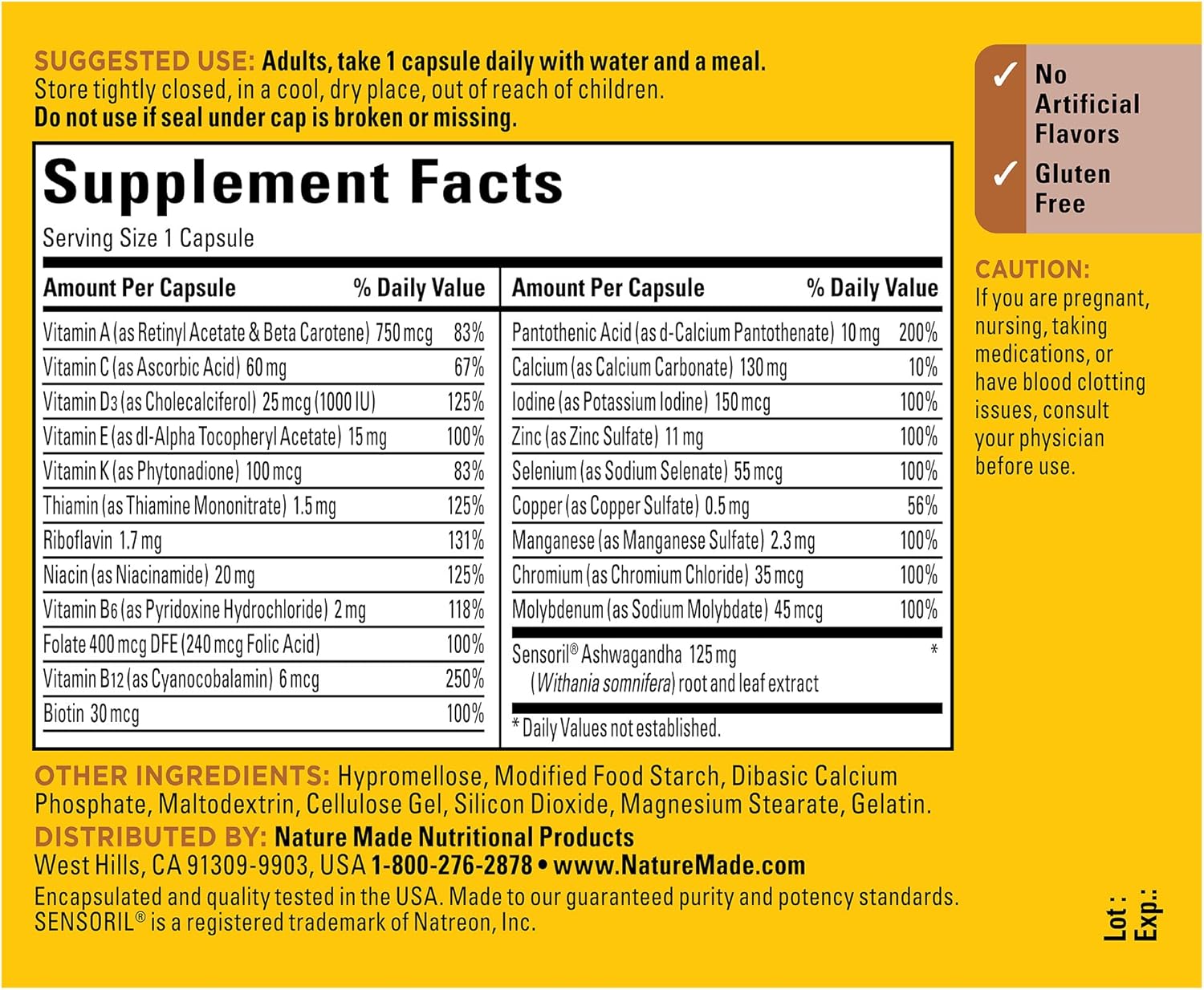 Nature Made Multi + Ashwagandha Stress Relief Multivitamin, 60 Capsules, Daily Support - Espot.com.au